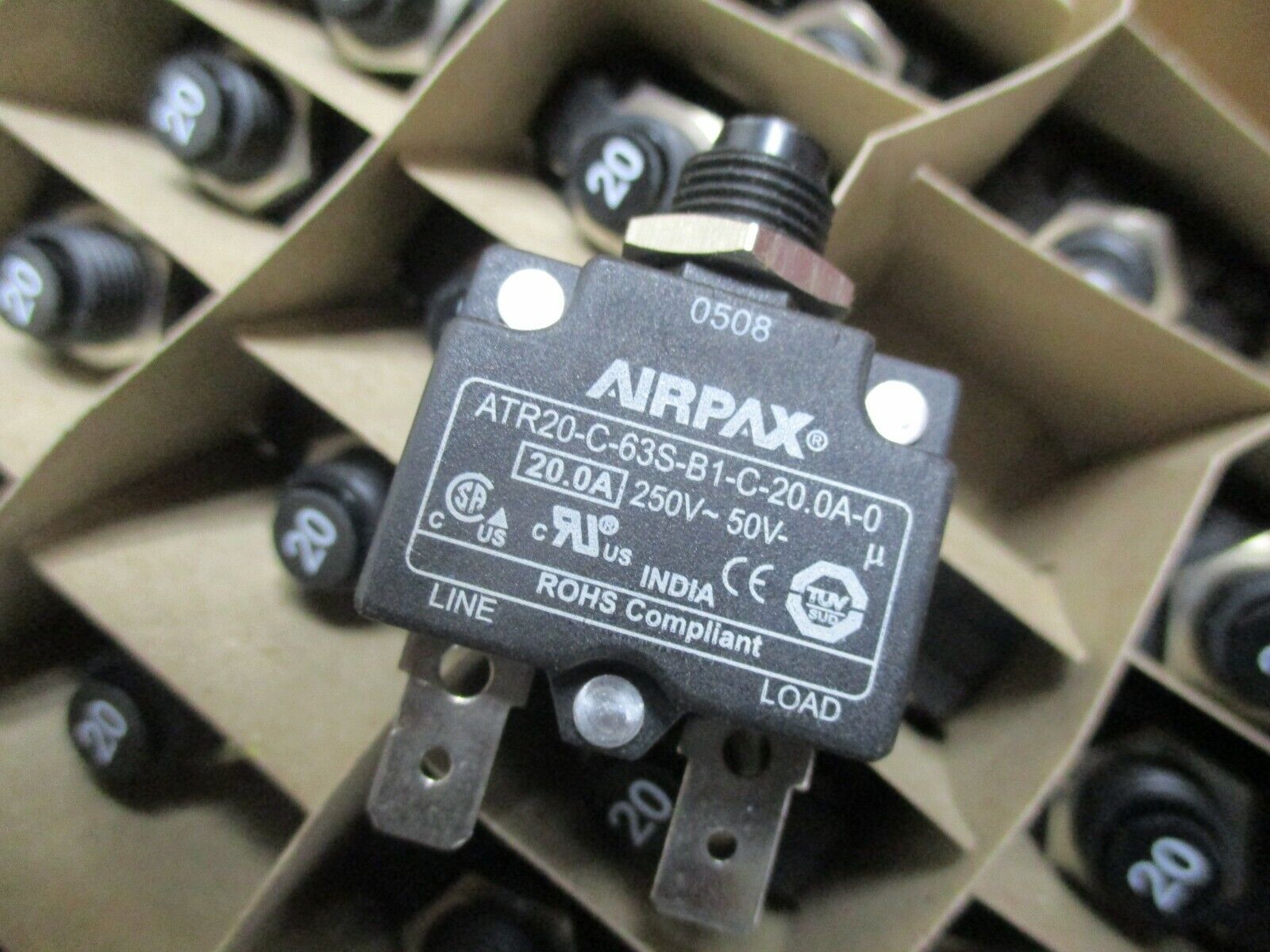 Airpax Circuit Breaker ATR20-C-63S-B1-C-20.0A-0 20A 250VAC 50VDC *Box of 100*