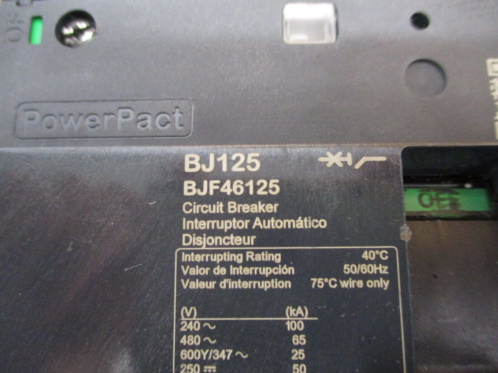 Square D PowerPact BJ125 Circuit Breaker BJF46125 125A 600V 4P Used