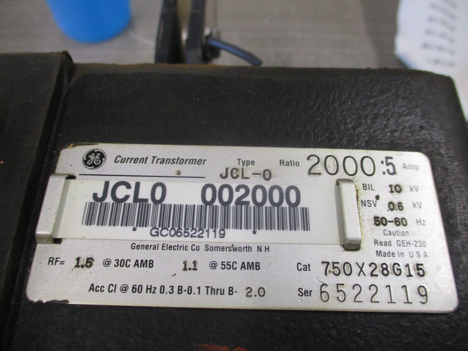 GE Type JCL-0 Current Transformer 750X28G15 Ratio 2000:5A 10KV BIL 50-60Hz