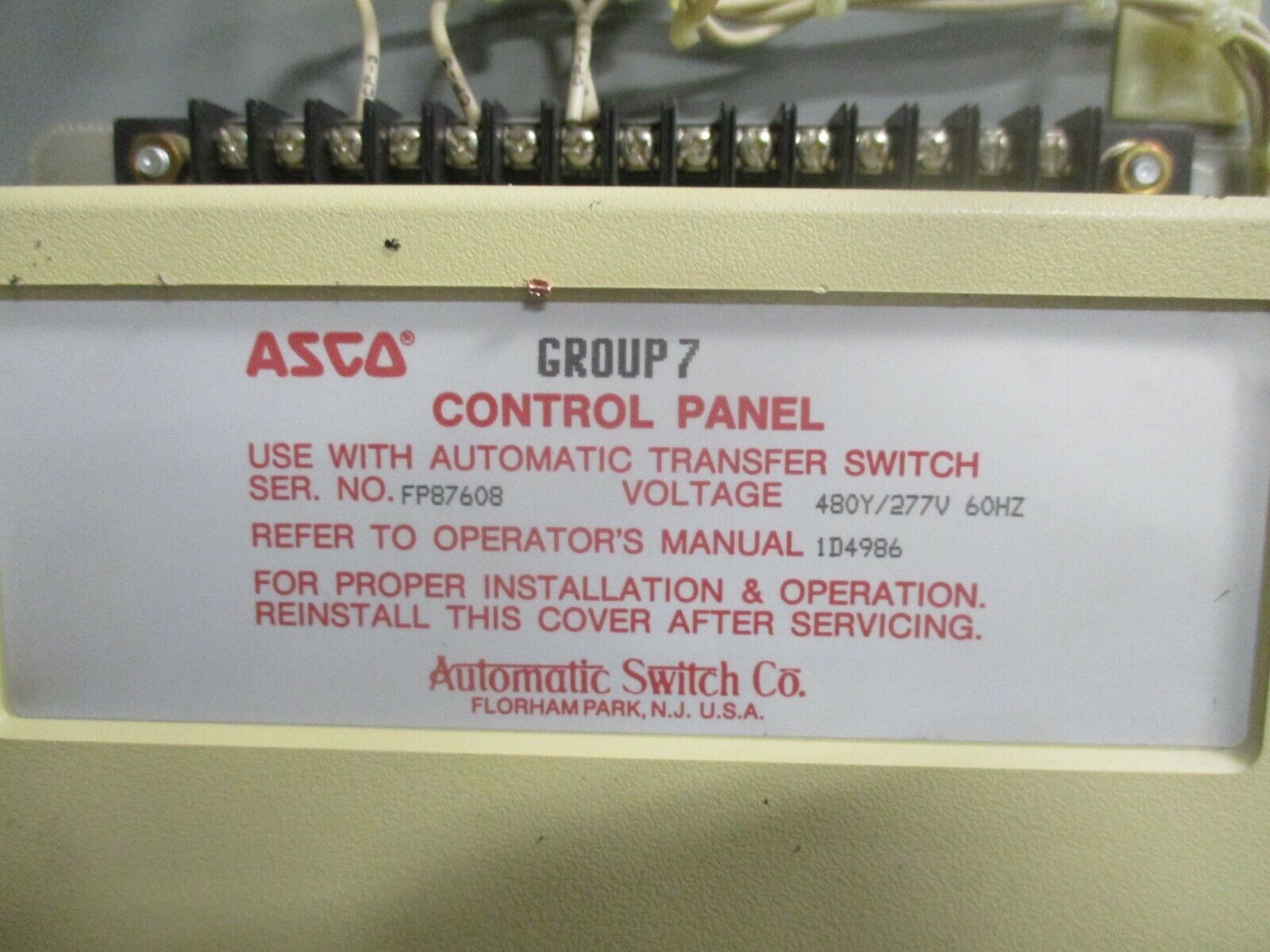 Asco 962 Automatic Transfer Switch w/ Bypass E962340097C 400A 480Y/277V 60Hz