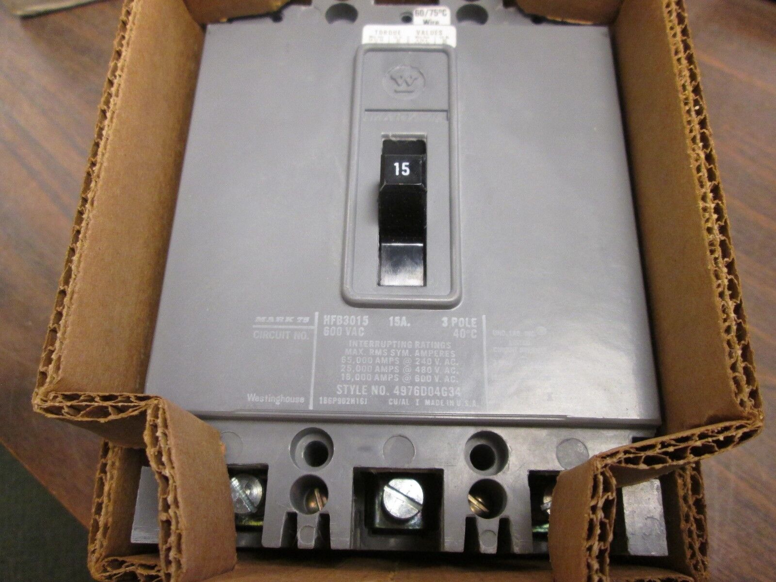 Westinghouse AB DeIon Circuit Breaker Mark 75 HFB3015 15A 600V 3P New Surplus