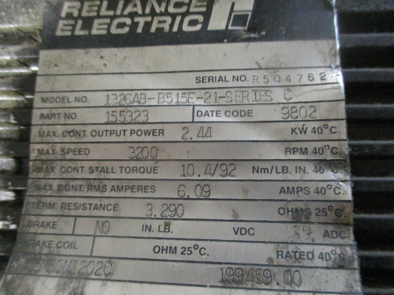 Reliance Electric Electro-Craft AC Servo Motor 1326AB-B515E-21 Ser. C 2.44KW