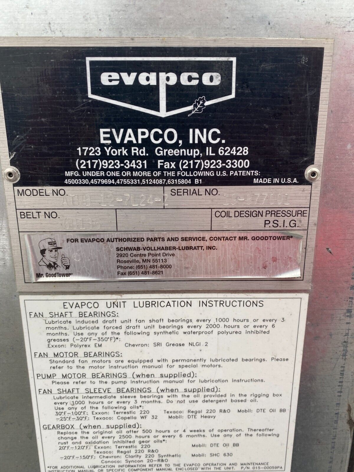 Evapco ATWB Closed Loop Cooling Tower ATWB 12-7L24-Z, 500 Ton MFD 2019