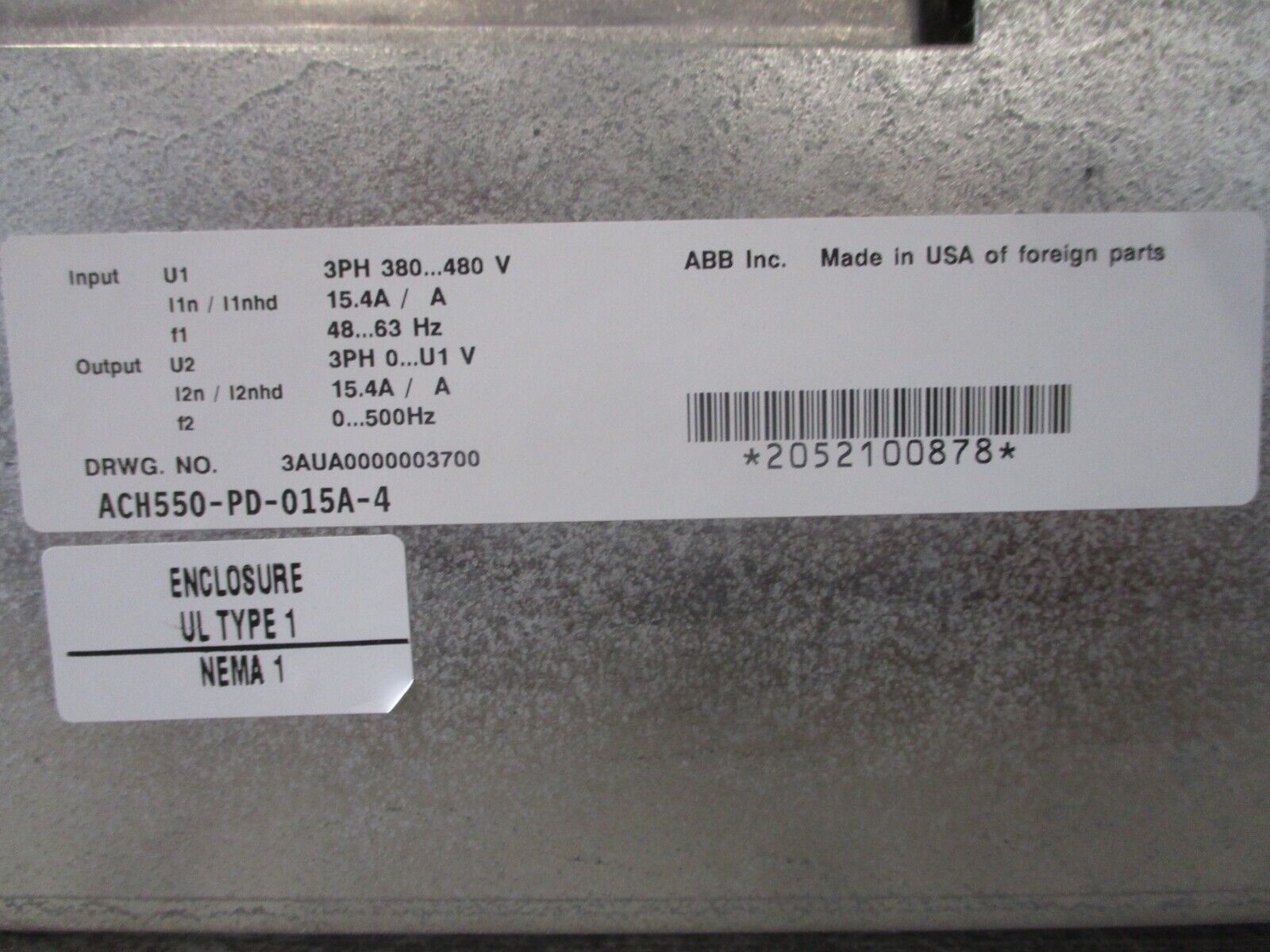 ABB AC Drive W/Disconnect ACH550-PD-015A-4 10HP 3Ph