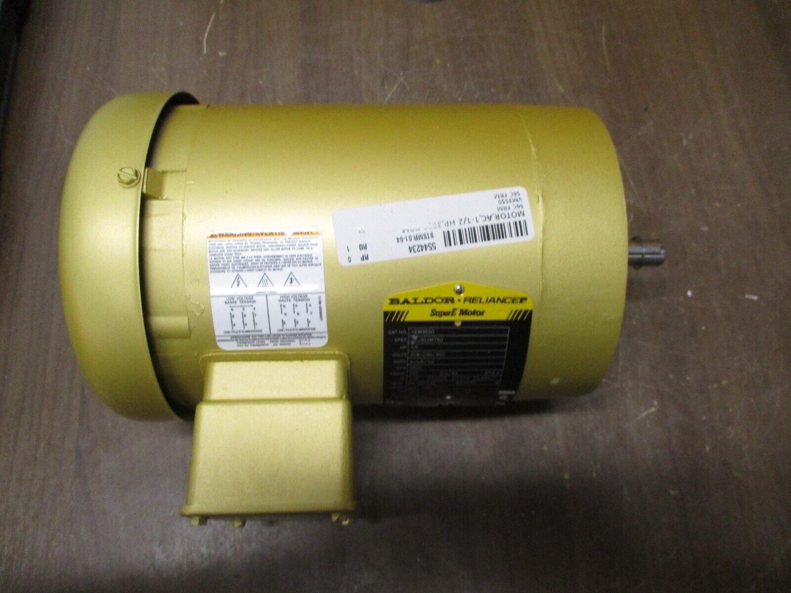 Baldor Motor VEM3550 1.5HP 208-230/460V 4-3.8/1.9A 3600RPM 60Hz 3Ph New Surplus