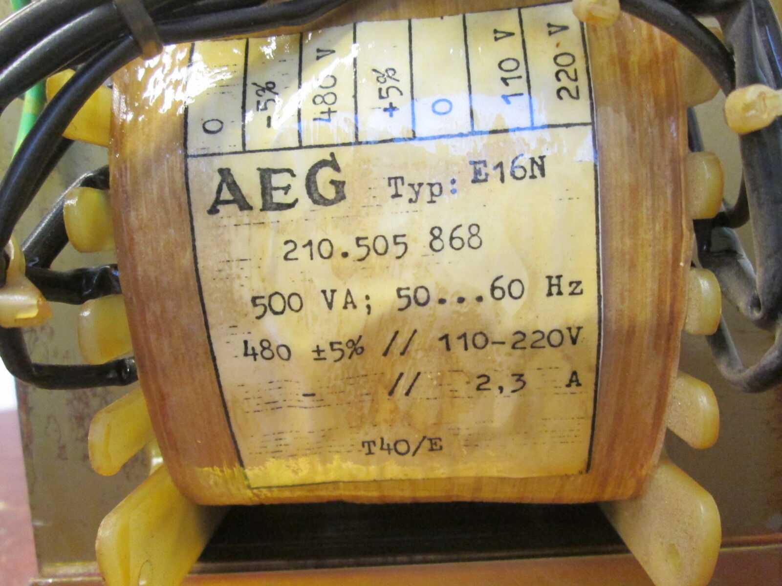 AEG Transformer E16N 500VA Pri: 480V Sec: 110-120V Used