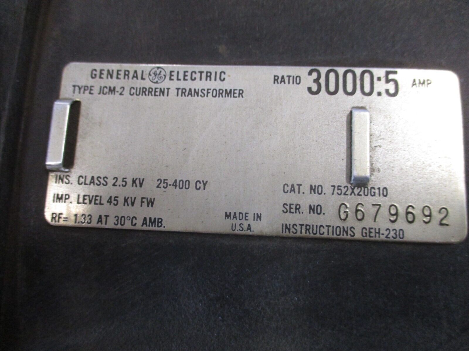 GE Type JCM-2 Current Transformer 752X20G10 Ratio 3000:5A 2.5kV 25-400Hz Used