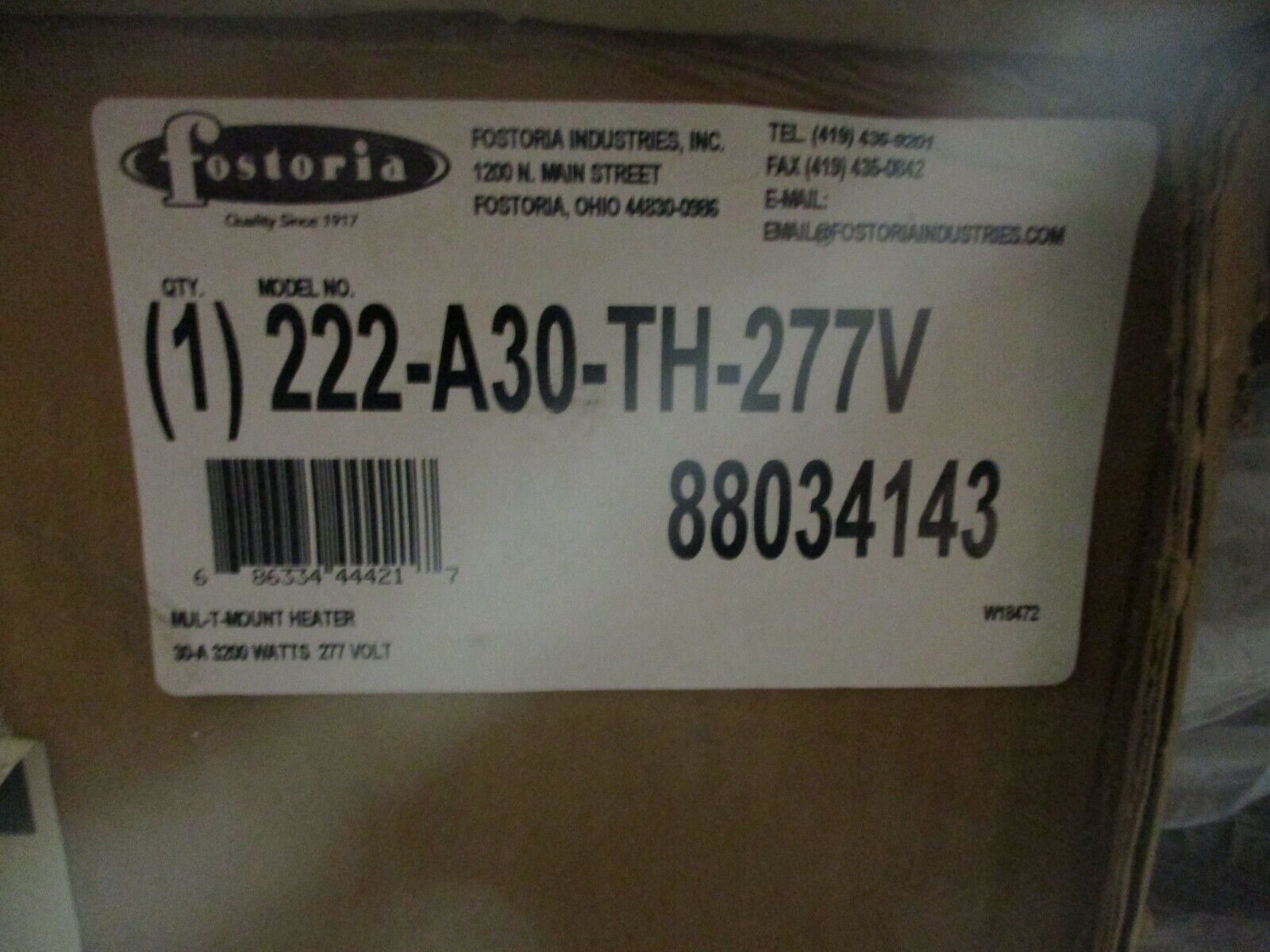 Fostoria Mul-T-Mount Heater 222-A30-TH-277V 3200W 277V New Surplus