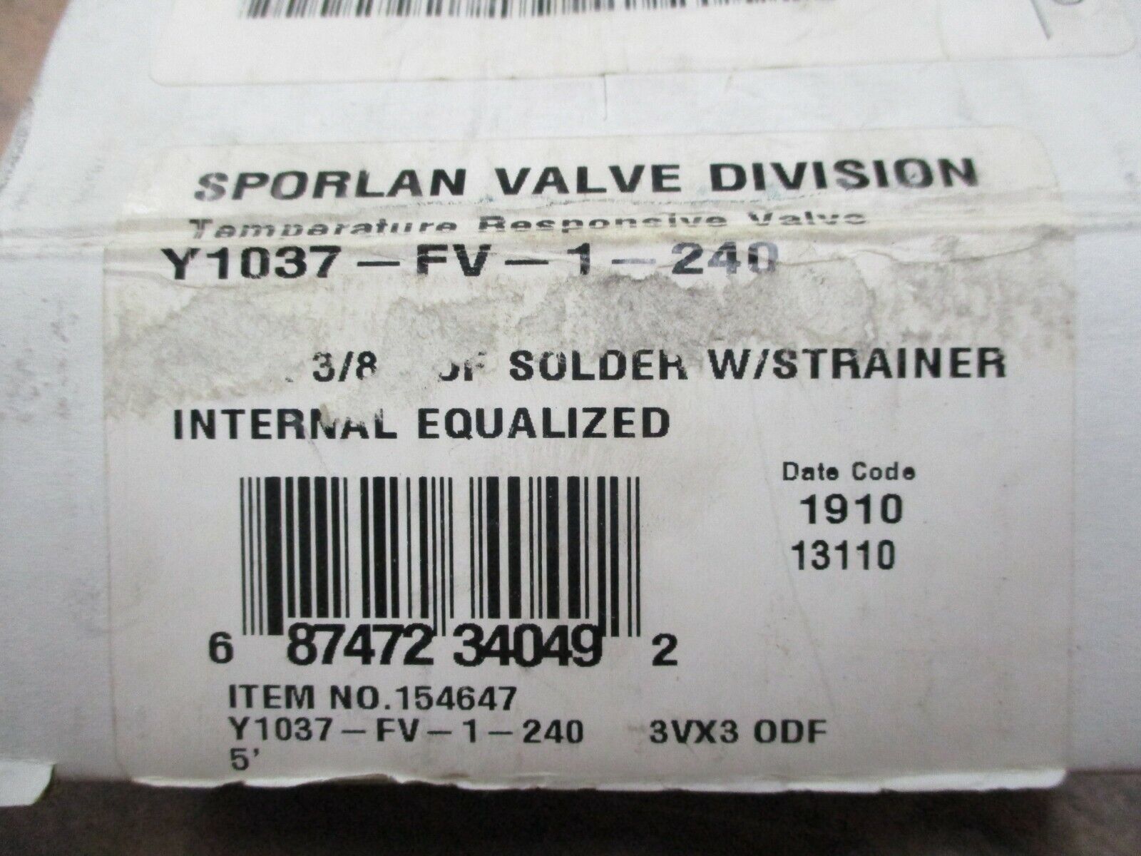 Sporlan Temperature Responsive Valve Y1037-FV-1-240 3/8" ODF Solder w/ Strainer