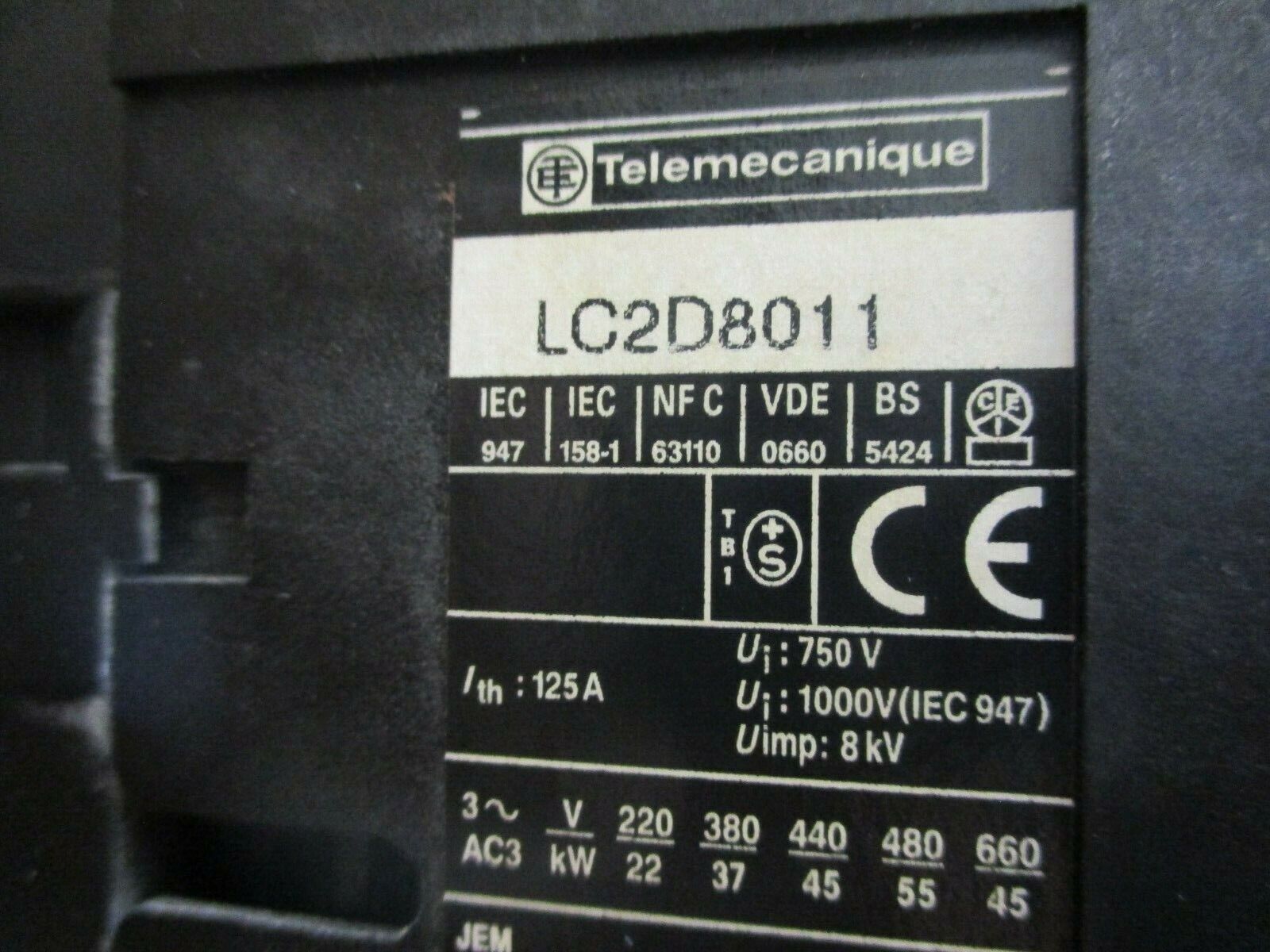 Telemecanique Reversing Contactor LC2D8011 120V Coil 110A 600V Used