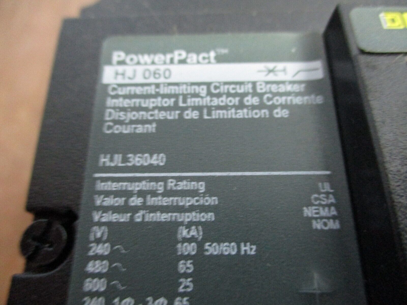 Square D PowerPact Breaker Disconnect HJL36040 40A 600V 3P Used