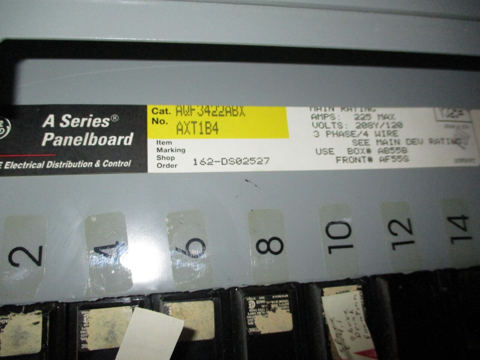 GE Main Breaker Circuit Breaker Panel AQF3422ABX 225A Max 225A Main 208/120V 3Ph