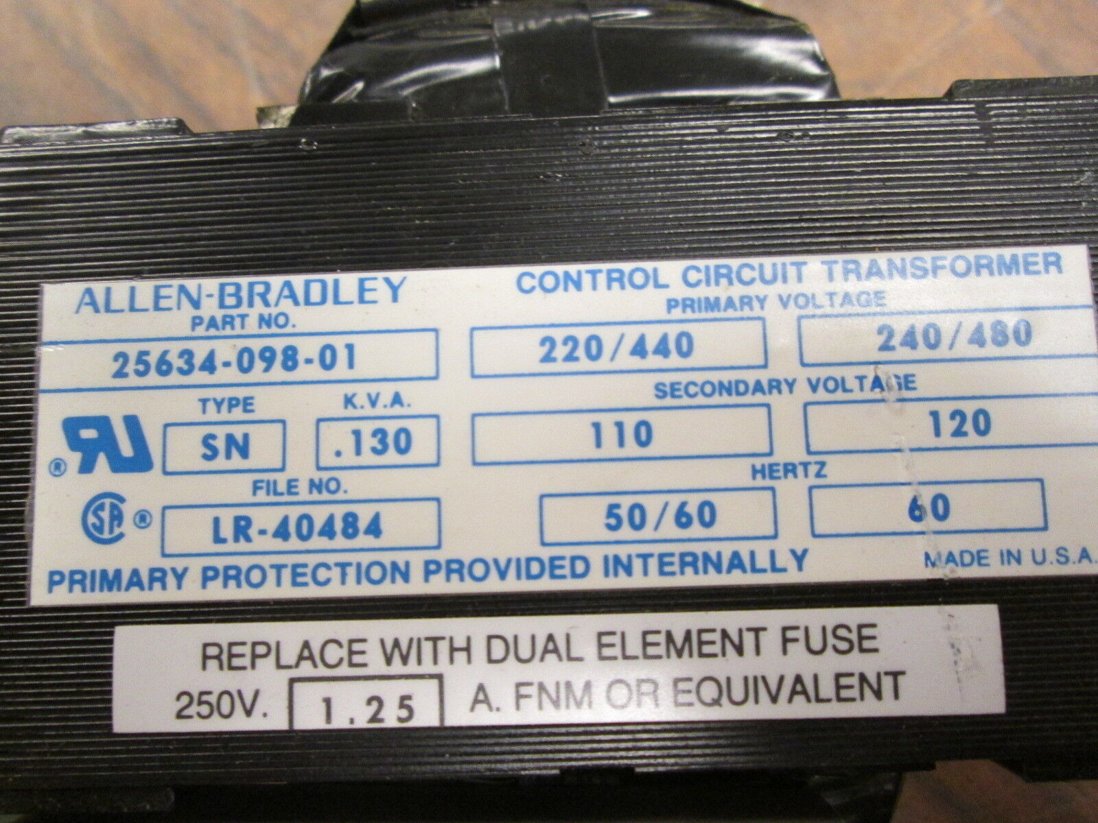 Allen-Bradley Control Circuit Transformer 25634-098-01 0.130KVA Used