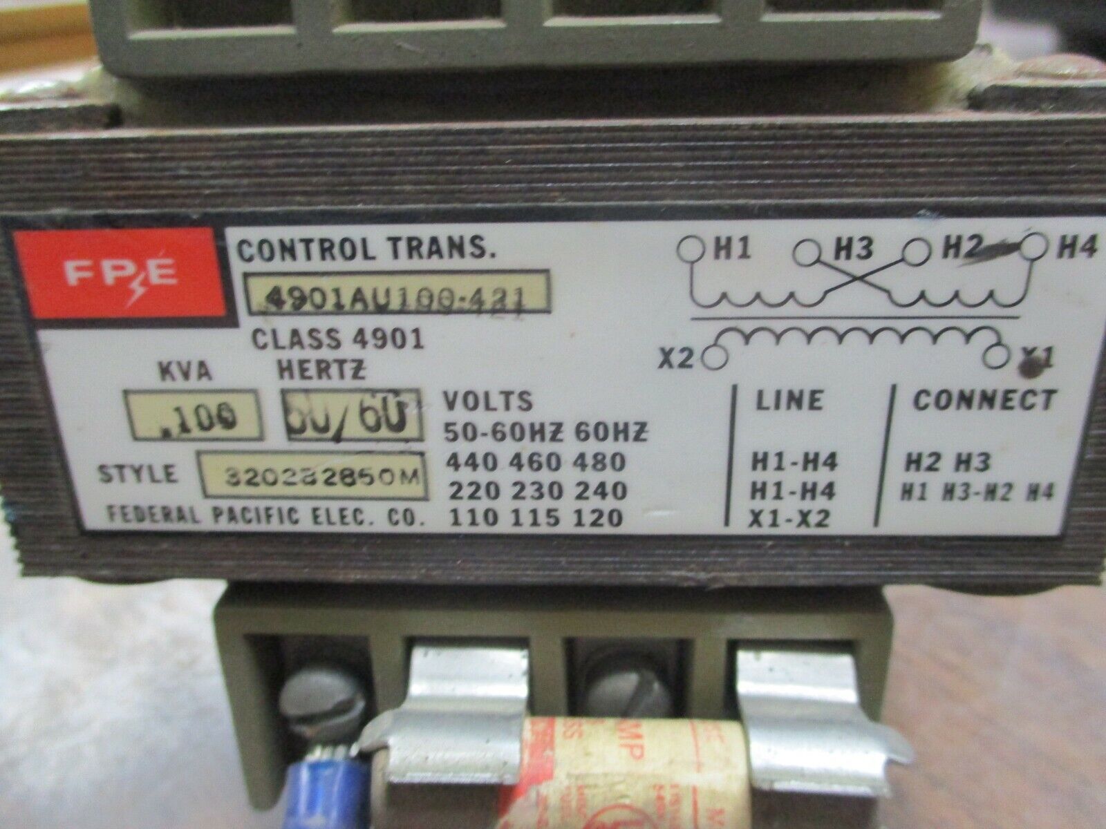 FPE Control Transformer 4901AU100-421 0.100KVA Pri: 240/480V Sec: 120V 50/60Hz