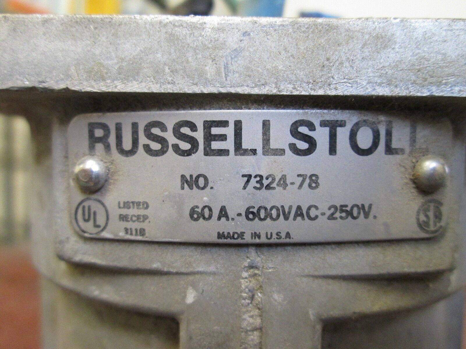 Russellstoll Receptacle 7324-78 60A 600V 3P 4W Used