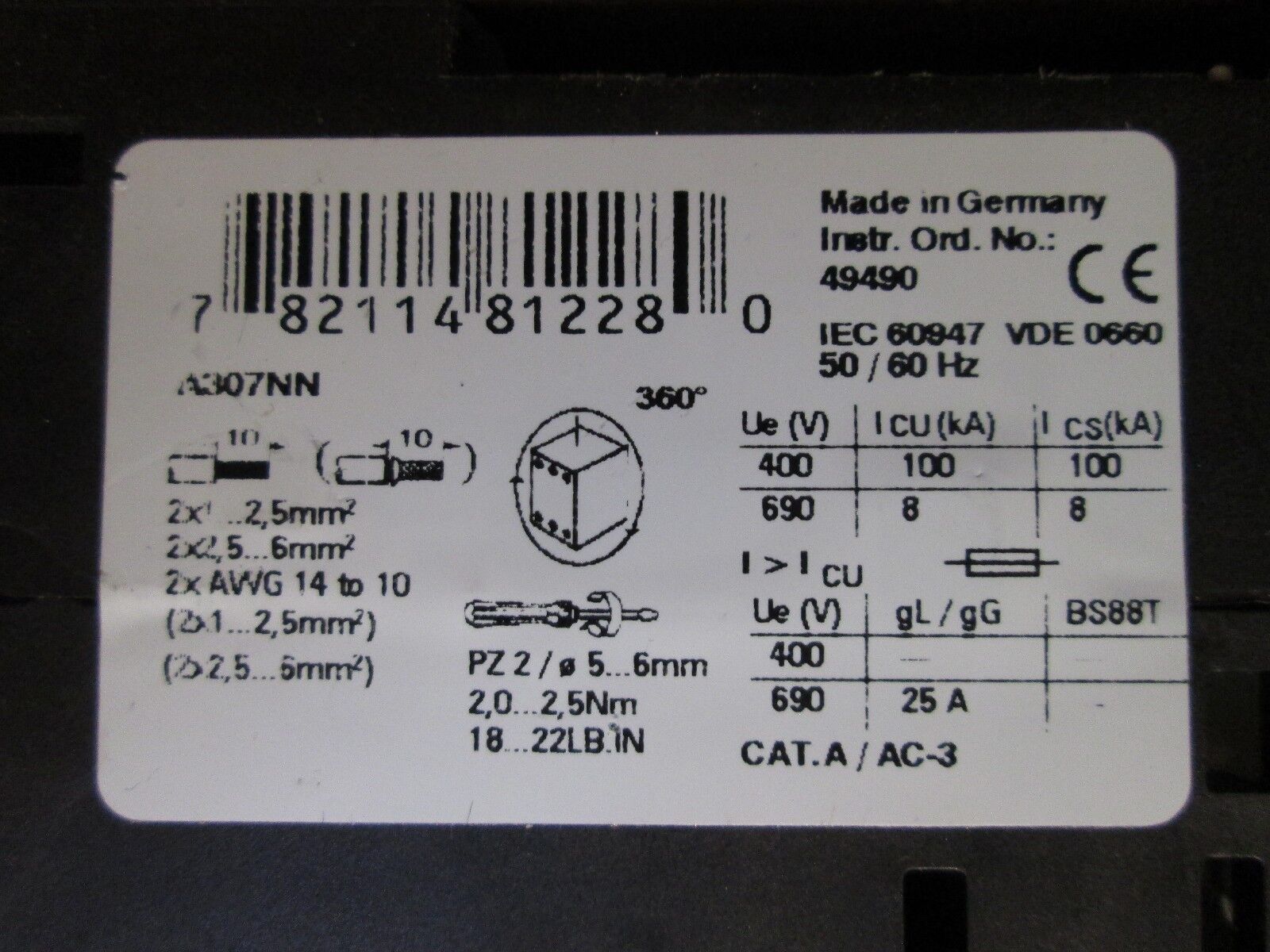 Cutler-Hammer Motor Protector A307NN Range: 1.8-2.5A Used