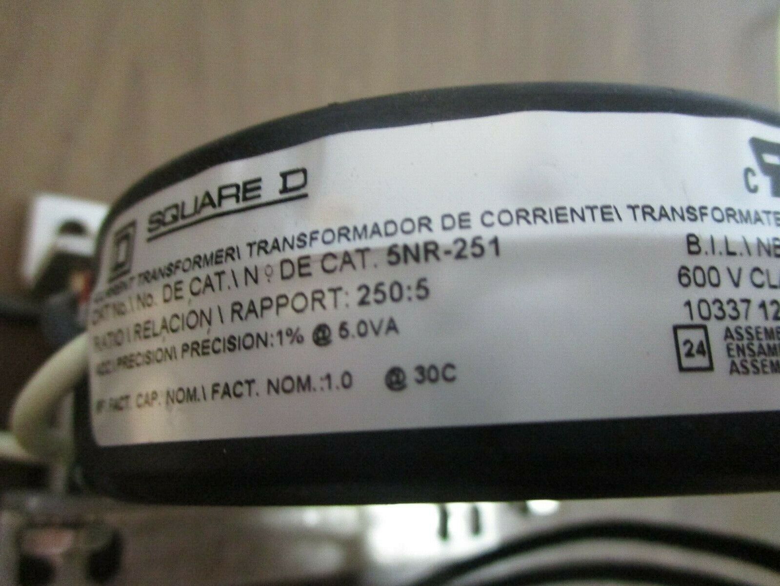 Square D Current Transformer 5NR-251 Ratio 250:5A 600V 50-400Hz 10kV BIL Used