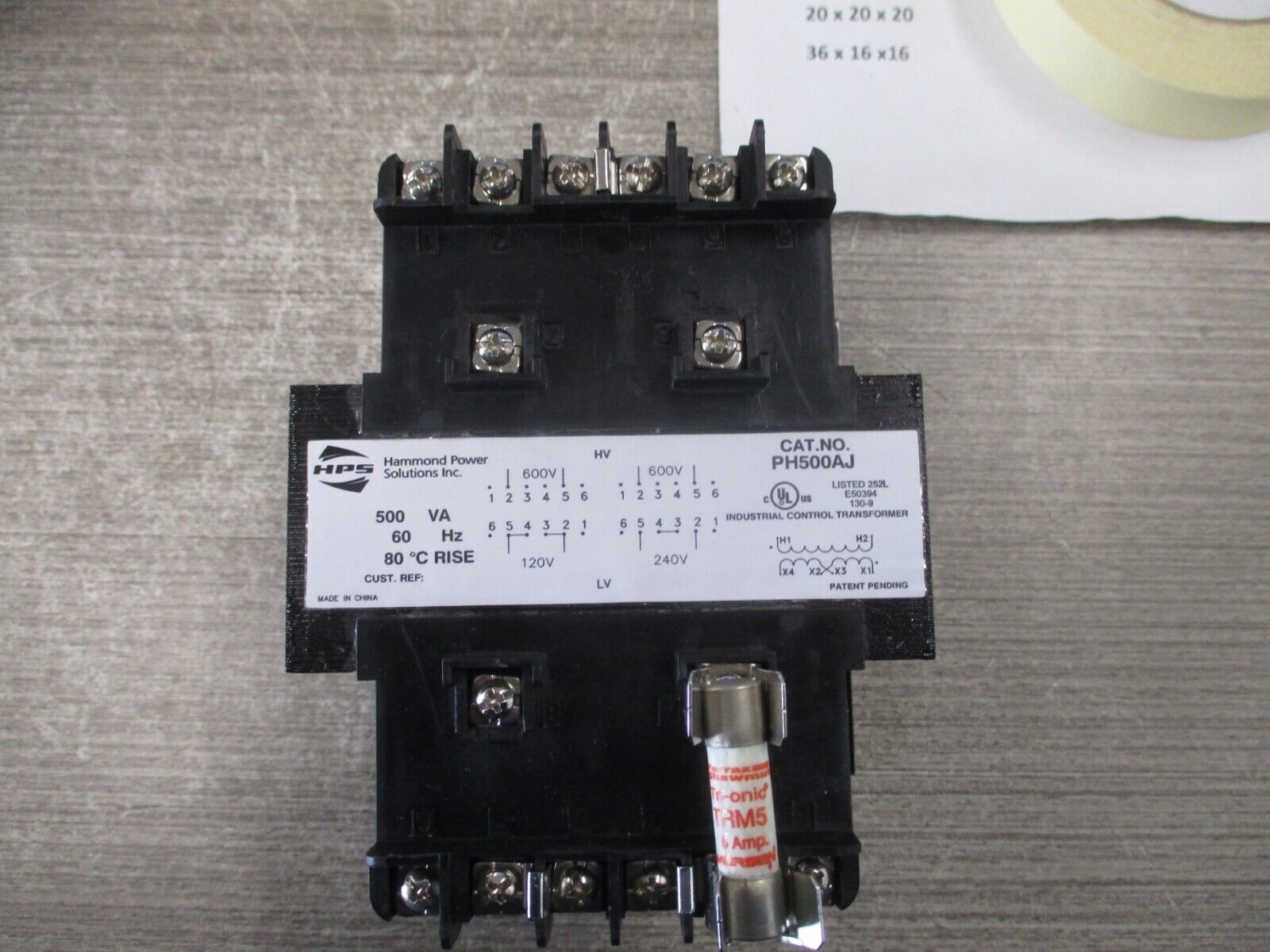 Hammond Control Transformer PH500AJ 500VA Pri:600V Sec:120/240V 60Hz Used