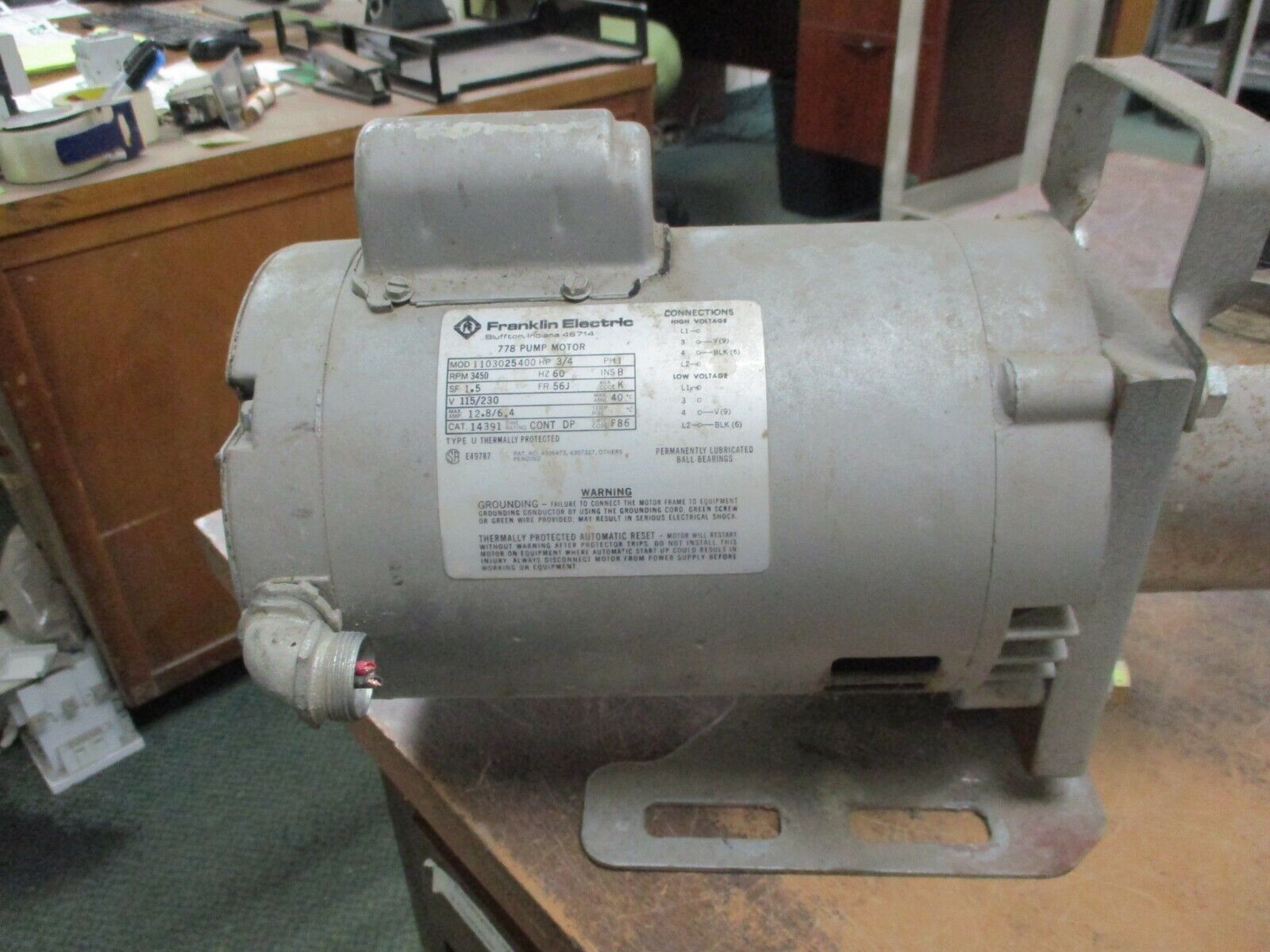 Franklin Electric Motor w/ Booster Pump 1103025400 3/4HP 3600RPM FR:56J 1Ph Used