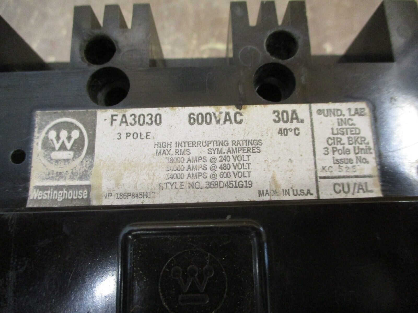 Westinghouse Circuit Breaker FA3030 30A 600V 3P Used