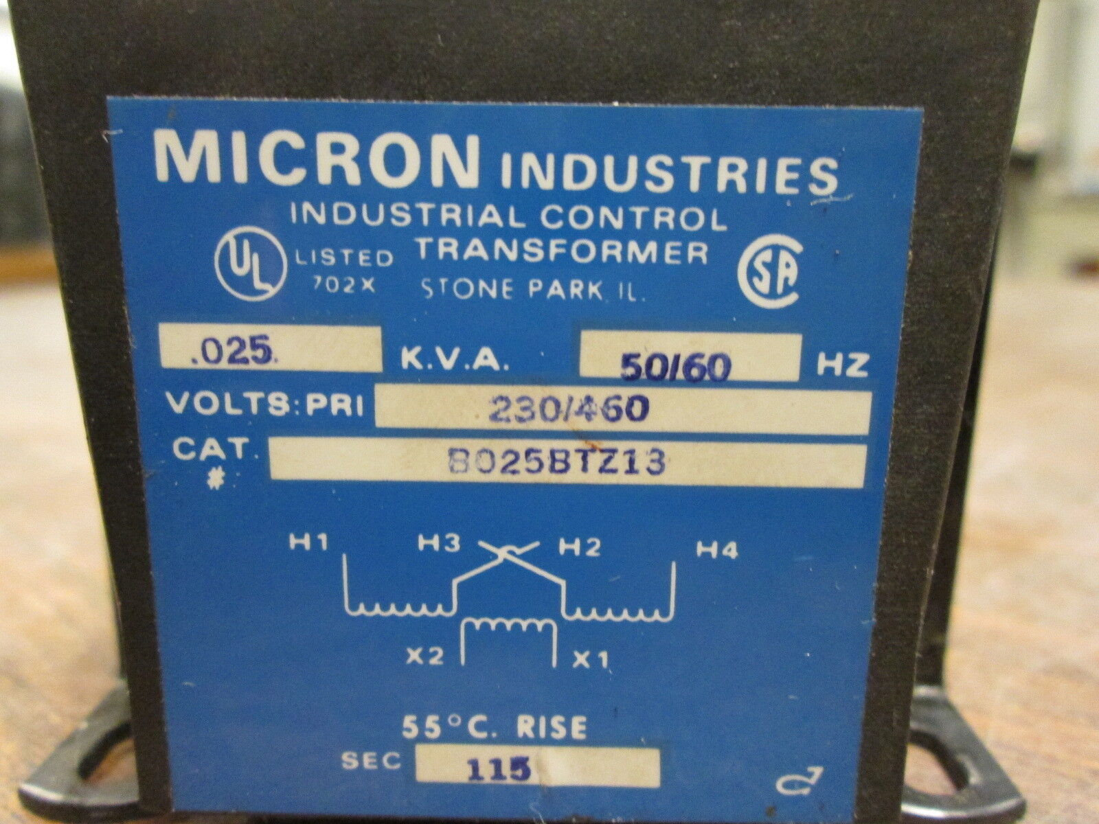 Micron Control Transformer B025BTZ13 0.025KVA Pri:230/460V Sec:115V 50/60Hz Used