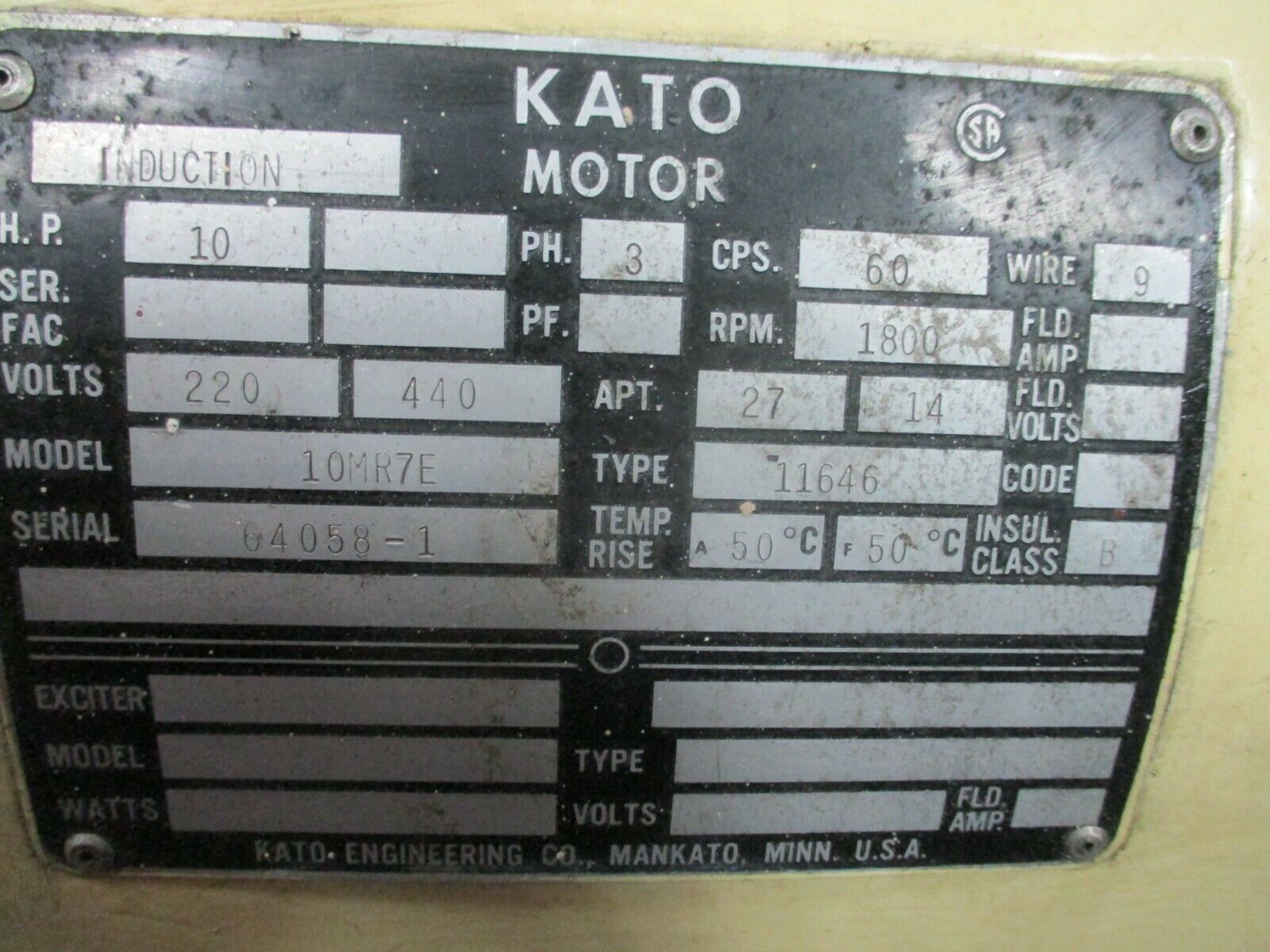 Kato AC Generator 5VF4E-11645 5kW 6.25kVA 120V 60Hz 1Ph 2W 1800RPM Used