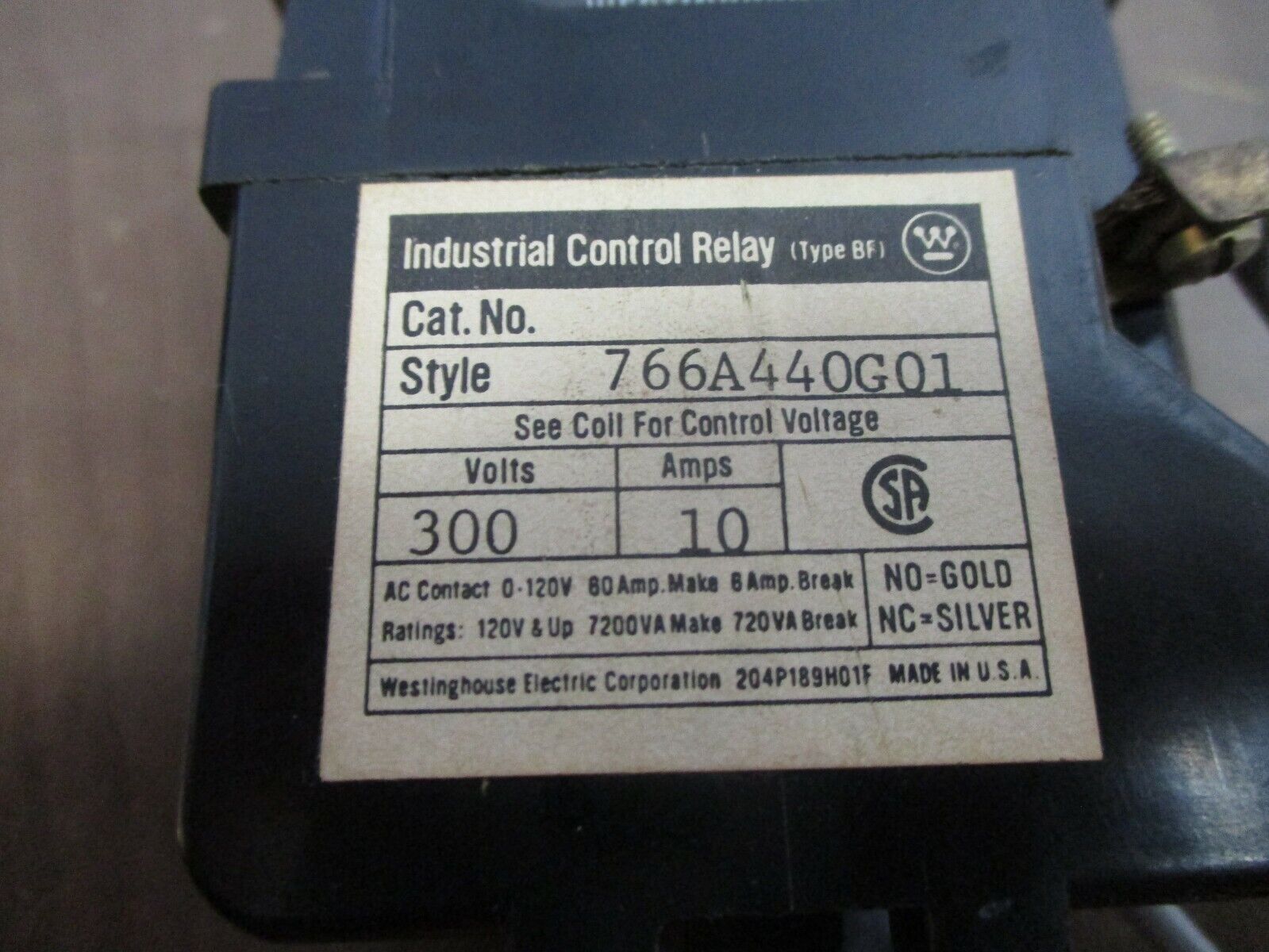 Westinghouse Control Relay 766A440G01 120V Coil 10A 300V Used