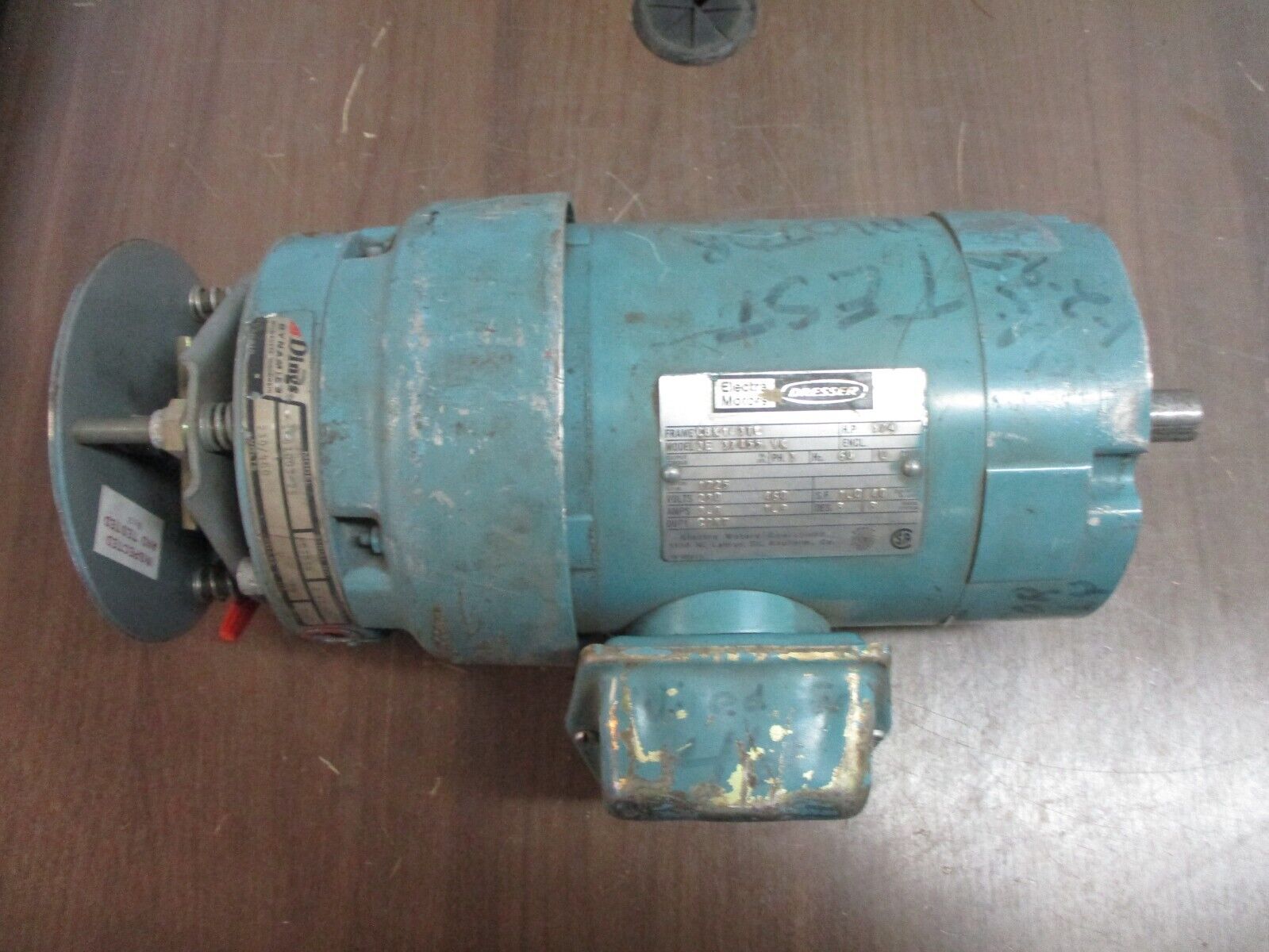 Dresser Motor w/ Brake 3E 37455 VK 3/4HP 1800RPM 230/460V 3.8/1.9A 3Ph 60Hz