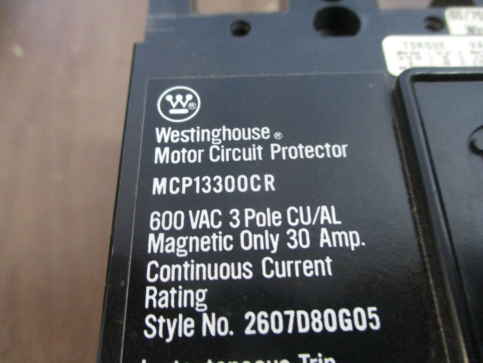 Westinghouse Circuit Breaker w/ Aux MCP13300CR 30A 600V 3P Used