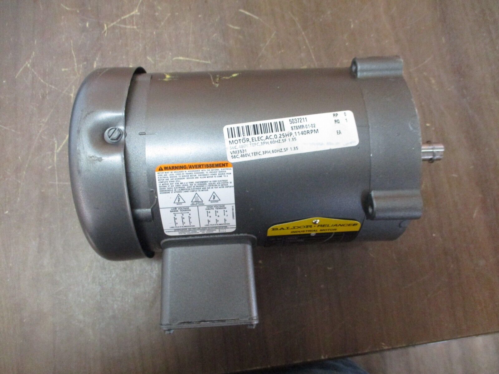 Baldor Motor VM3531 0.25HP 1200RPM 230/460V 1.4/0.7A 3Ph 60Hz *No Box*