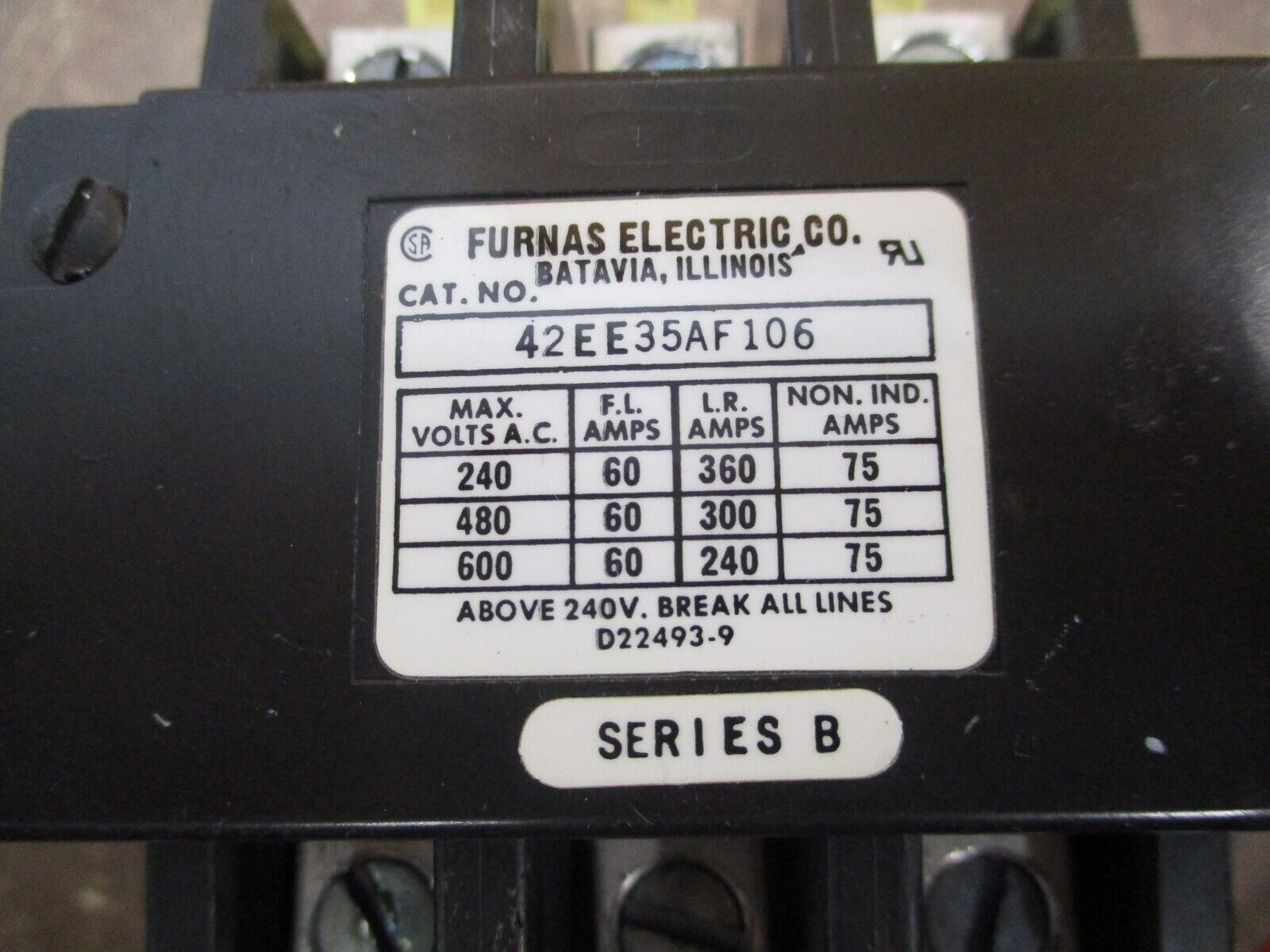 Furnas Contactor 42EE35AF106 110/120V Coil 60A 600V Used