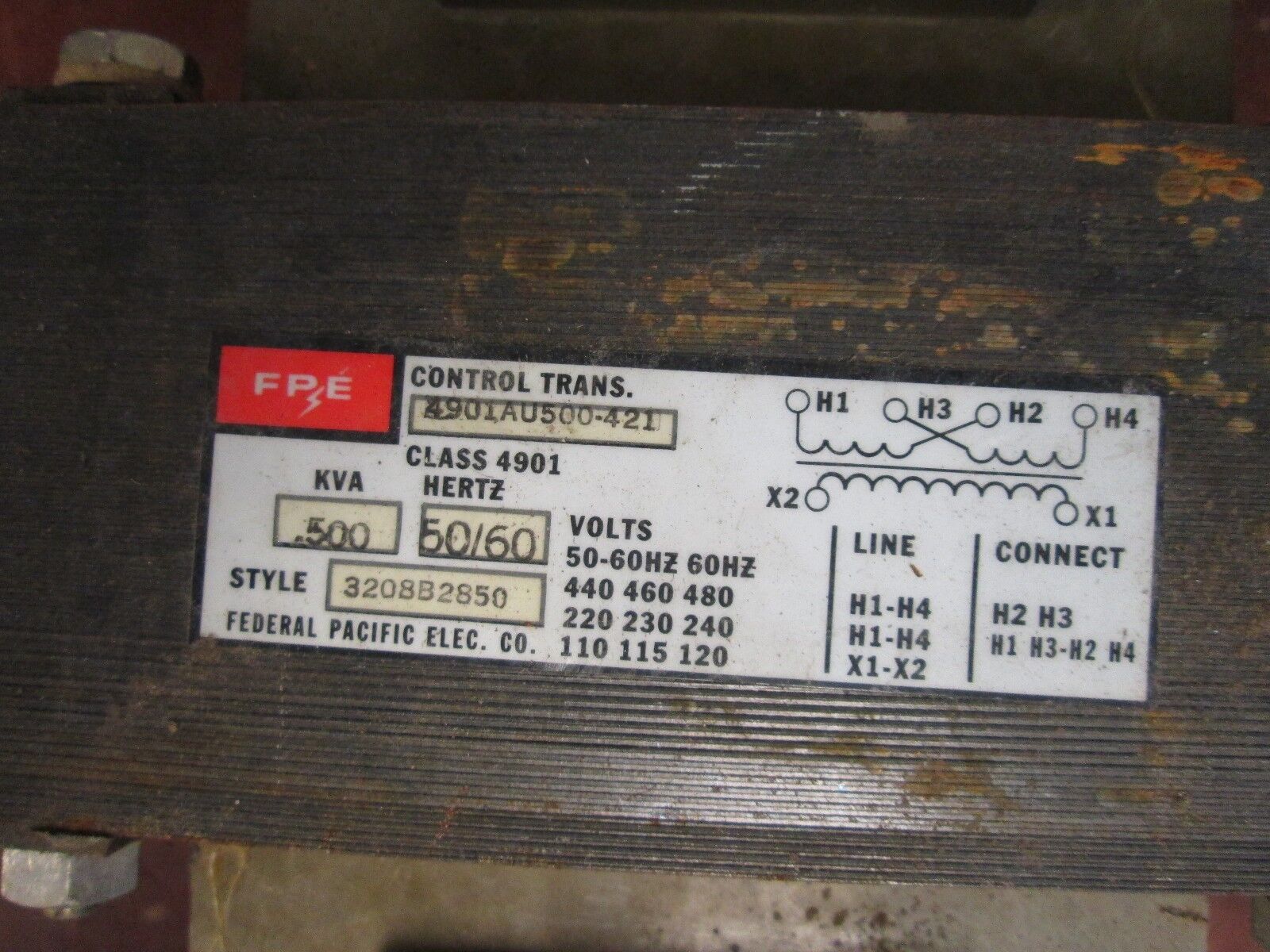 FPE Control Transformer 4901AU500-421 0.500 KVA Pri 240/480V Sec 120V Used