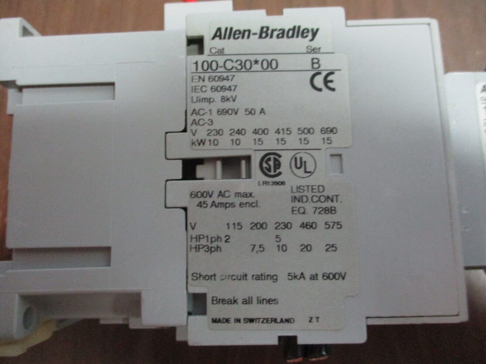 Allen-Bradley Contactor 100-C30*00 Ser. B 24V Coil 55A 600V w/ Aux Contact Used