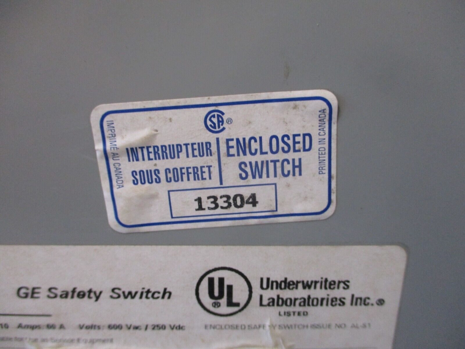 GE 3R Non-Fusible Safety Switch/Disconnect THN3362R Mod. 10 60A 600V Used