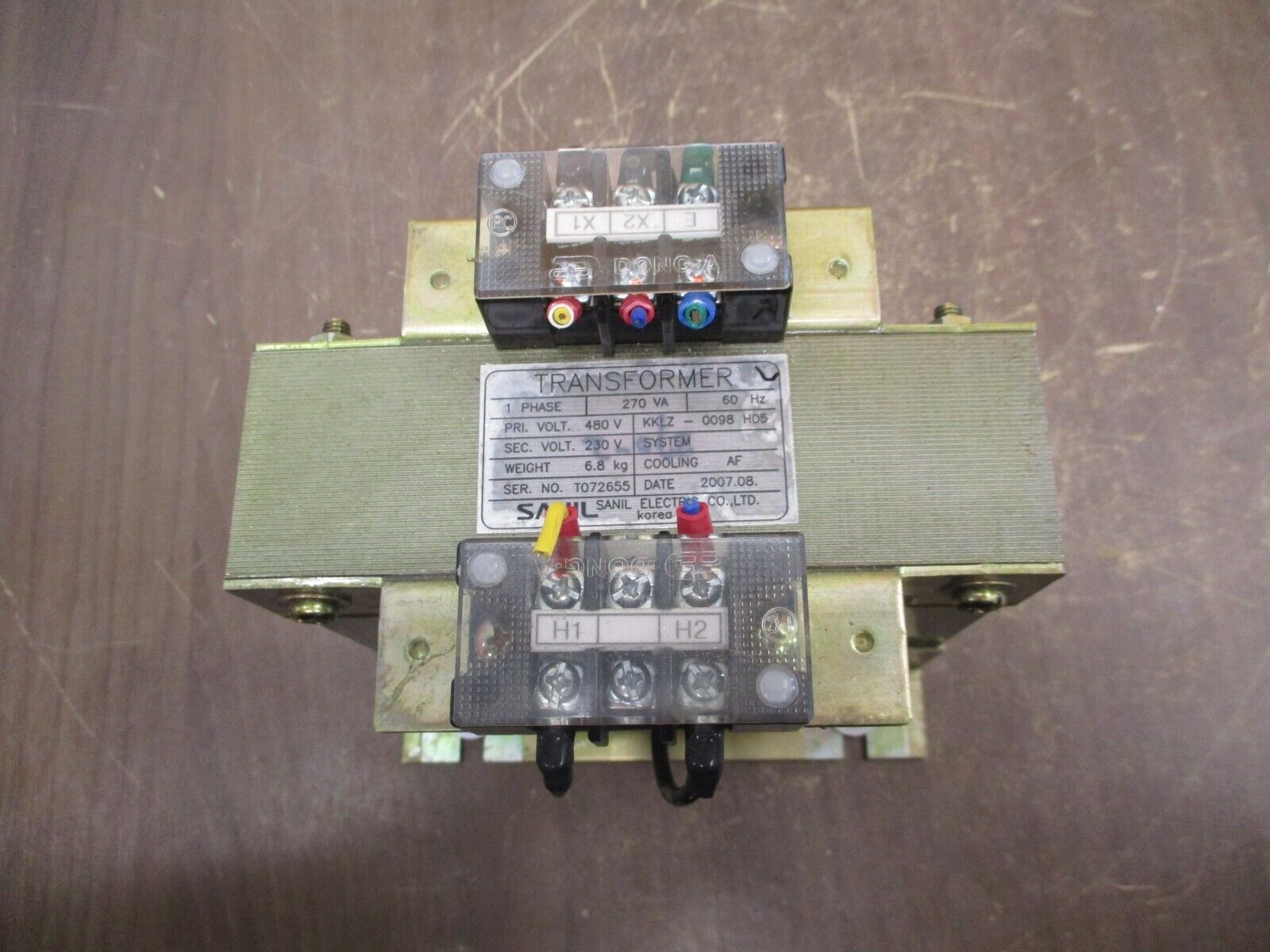 Sanil Transformer KKLZ-0098 H05 270VA Pri: 480V Sec: 230V 60Hz 1Ph Used