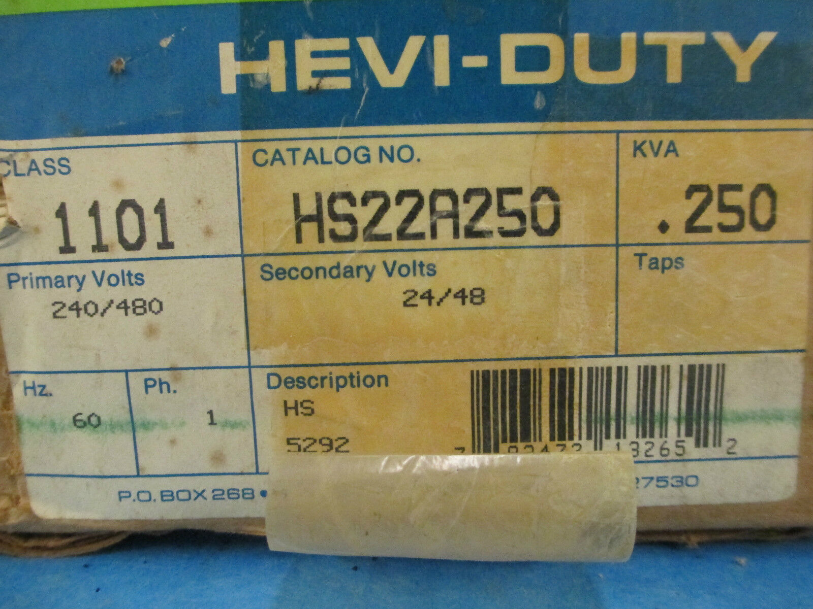 Hevi-Duty Transformer, HS22A250, .250KVA, 3R, 240/480-24/48, New in Box!!!