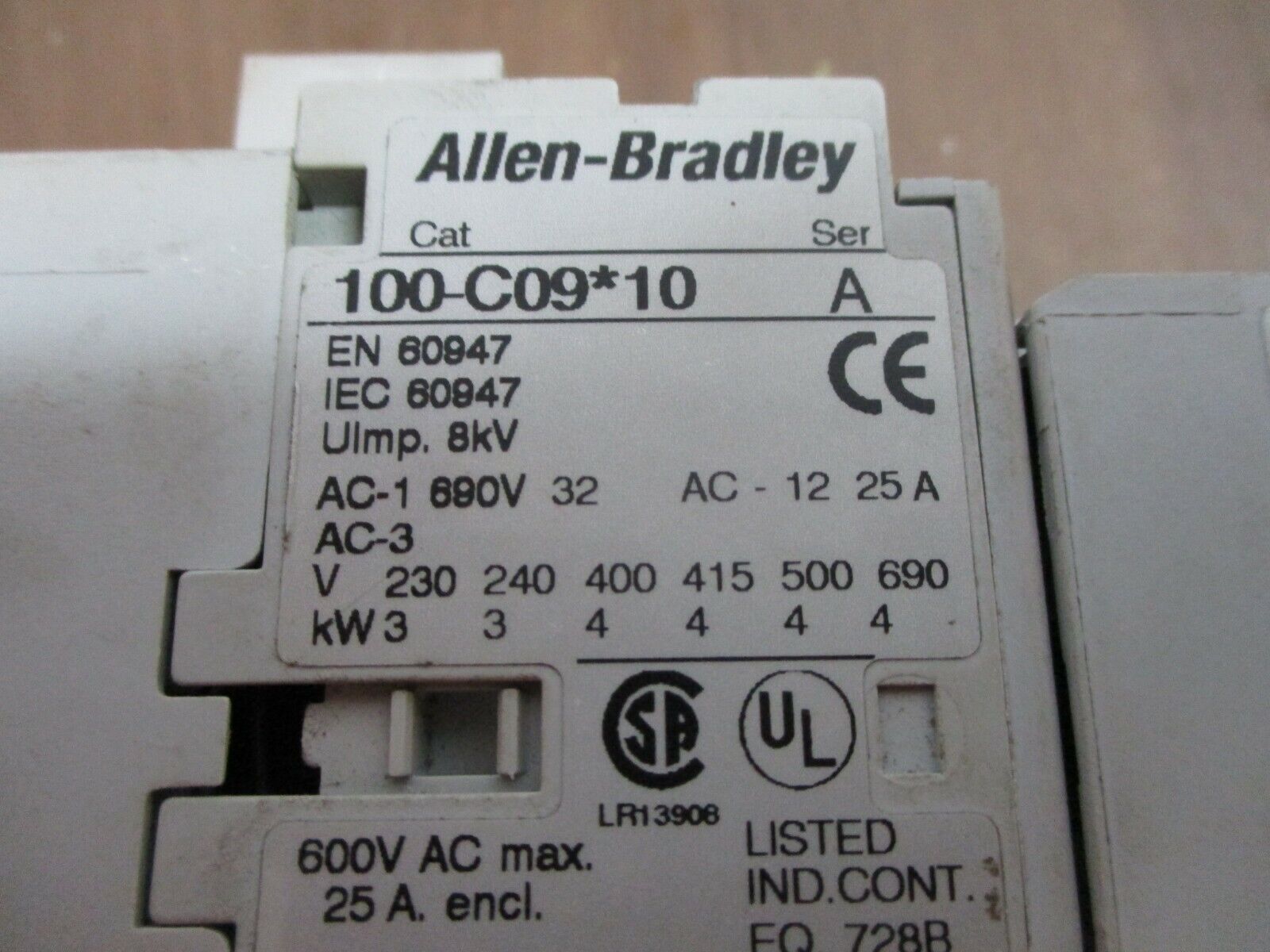 Allen-Bradley Contactor 100-C09*10 120V Coil 25A 600V w/ Aux Contact Block Used