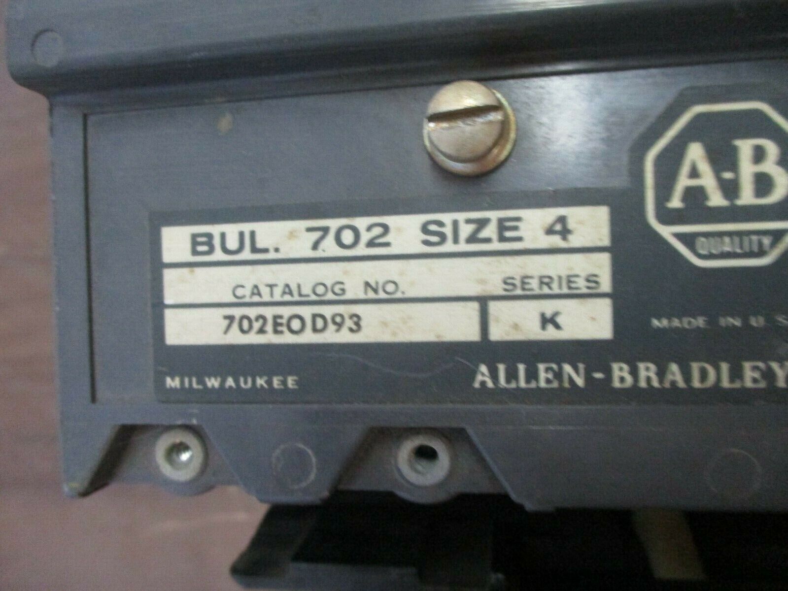 Allen-Bradley Size 4 Contactor 702EOD93 Ser. K 120V Coil 150A 600V Used