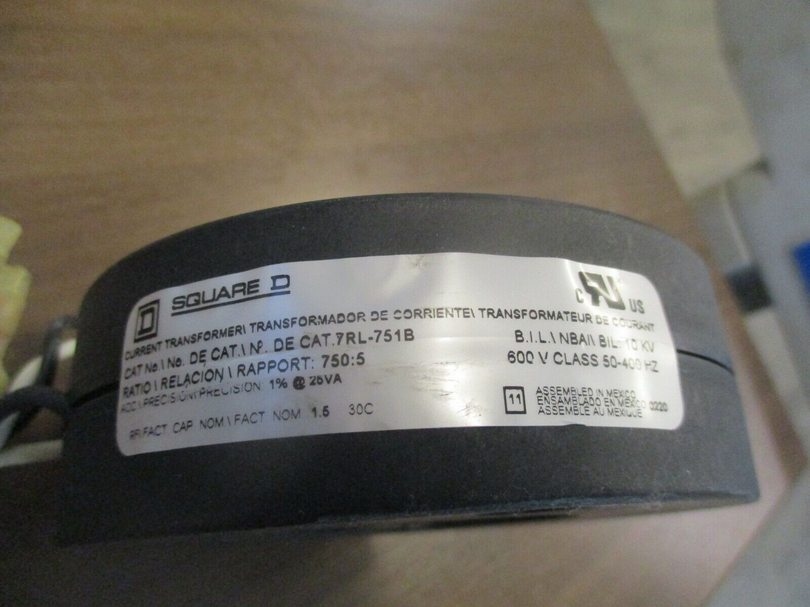 Square D Current Transformer 7RL-751B Ratio 750:5A 600V 50-400Hz Used