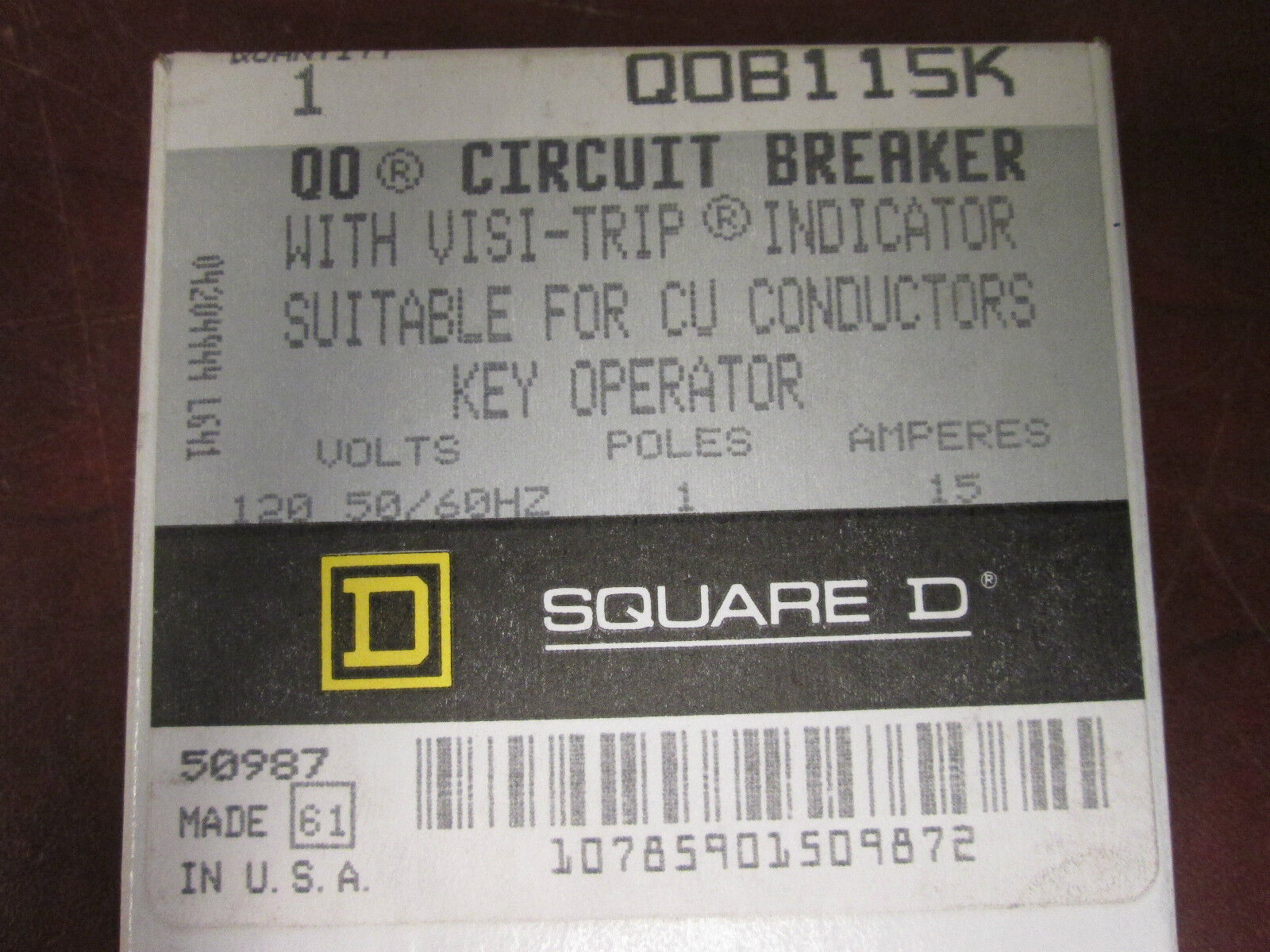 Square D QO Circuit Breaker QOB115K 15A 120V 1P Key Operator New Surplus