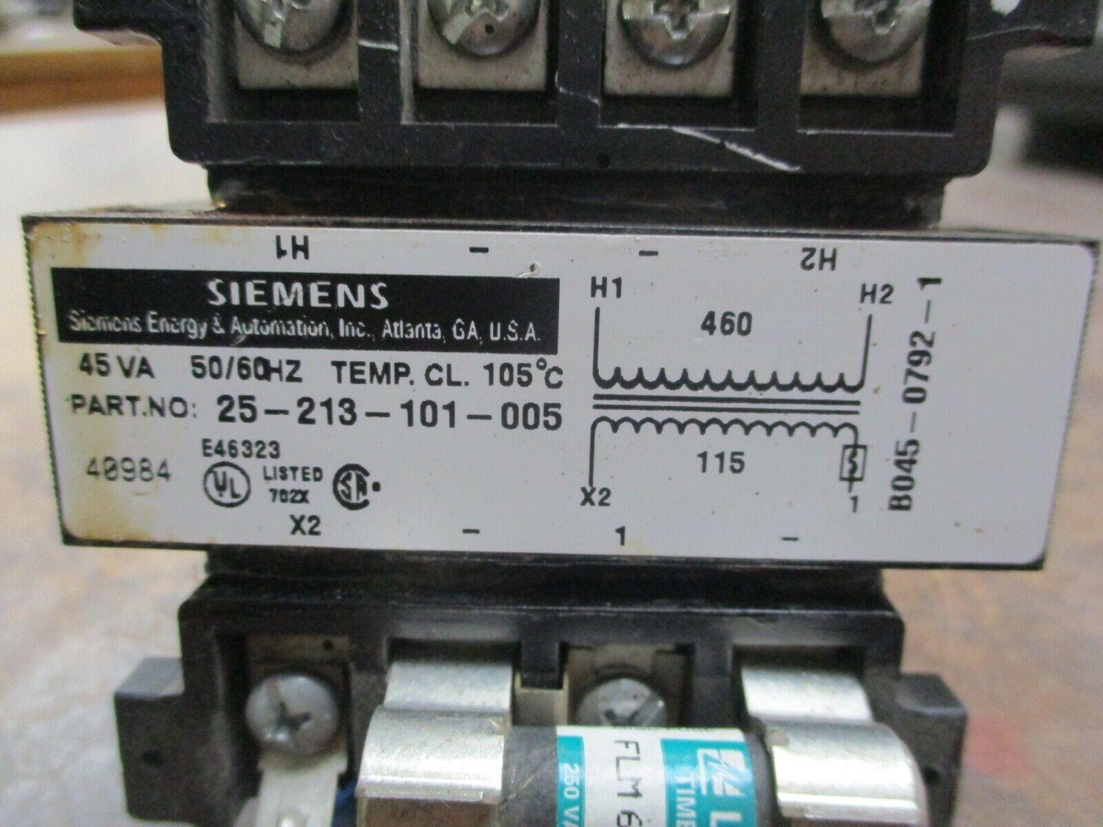 Siemens Transformer 25-23-101-005 45VA Pri: 460V Sec: 115V 50/60Hz Used