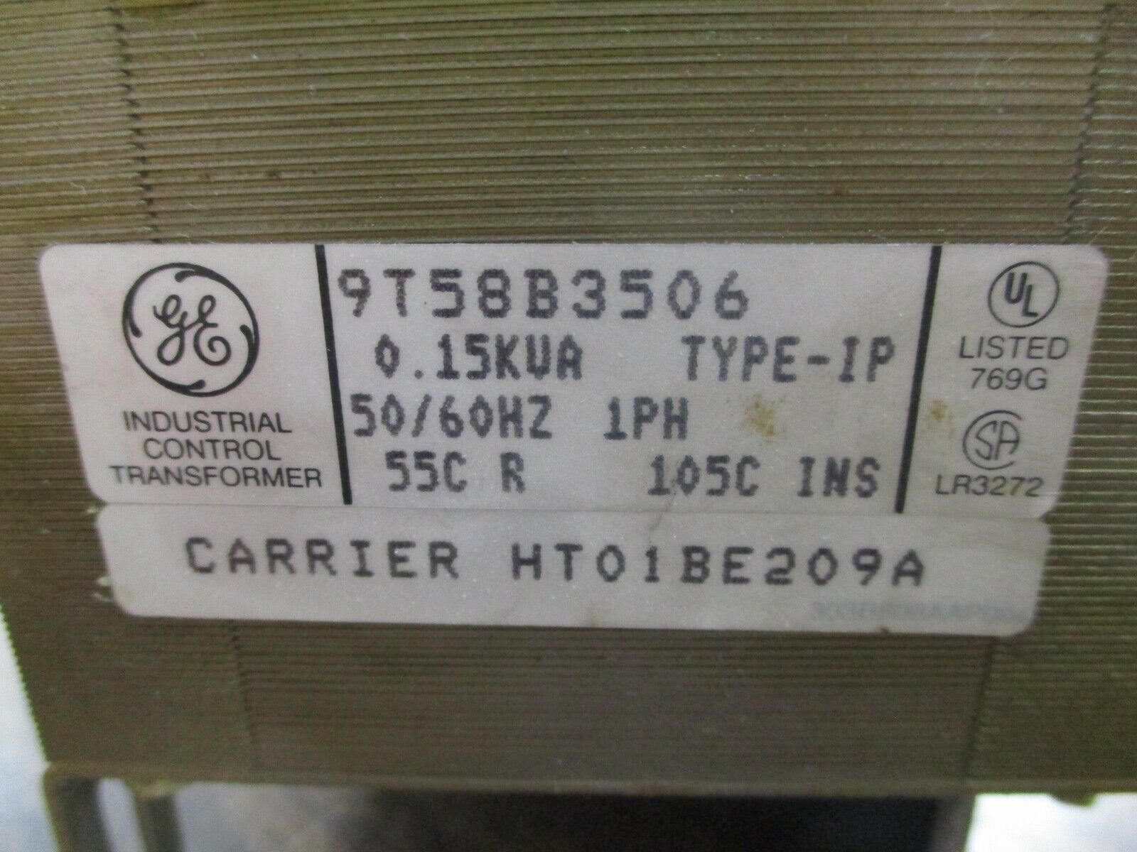 GE Type IP Control Transformer 9T58B3506 0.15KVA Pri:460V Sec:115V 50/60Hz Used