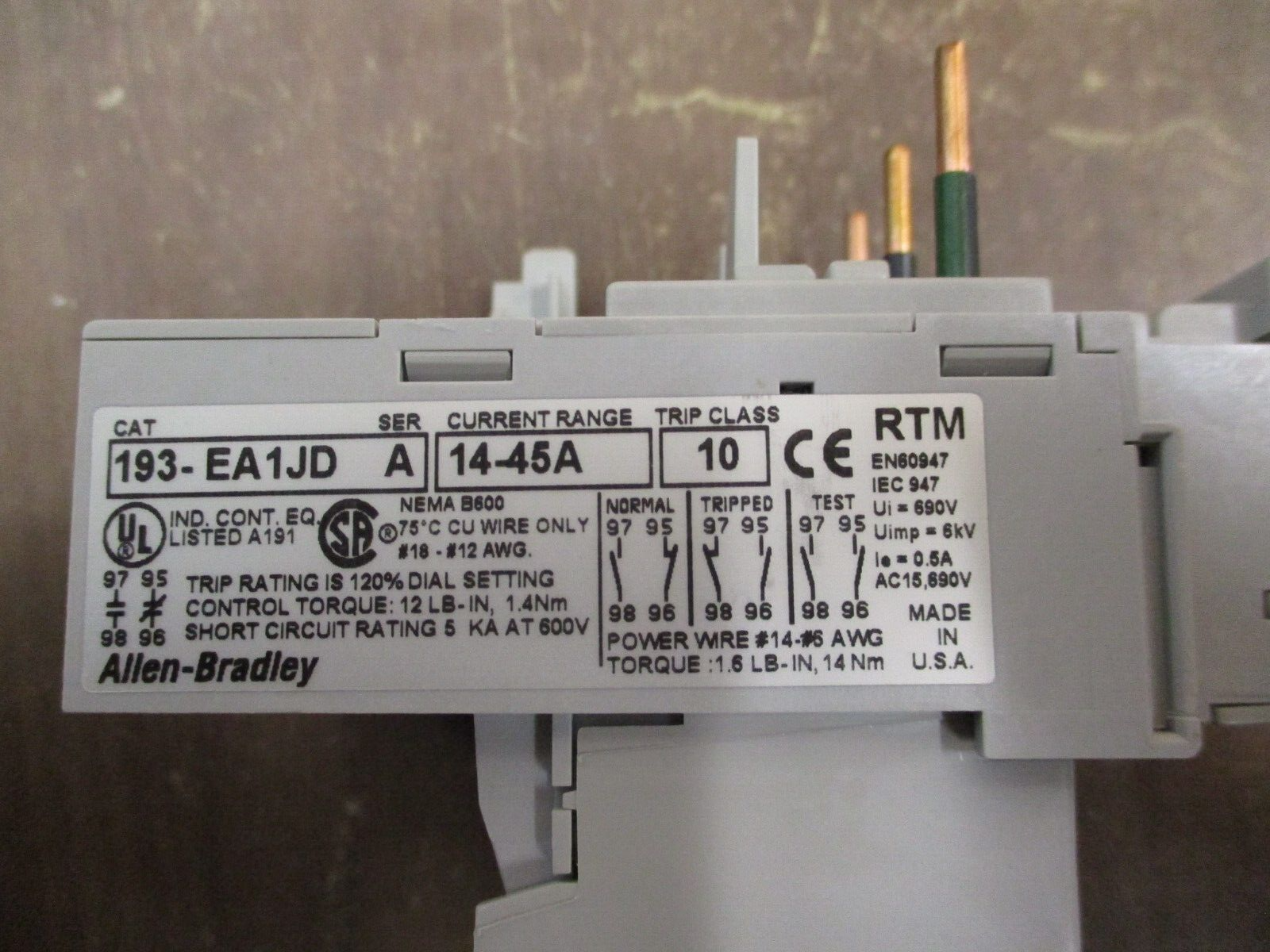 Allen-Bradley Solid State Overload 193-EA1JD Ser. A Trip: 14-45A New Surplus