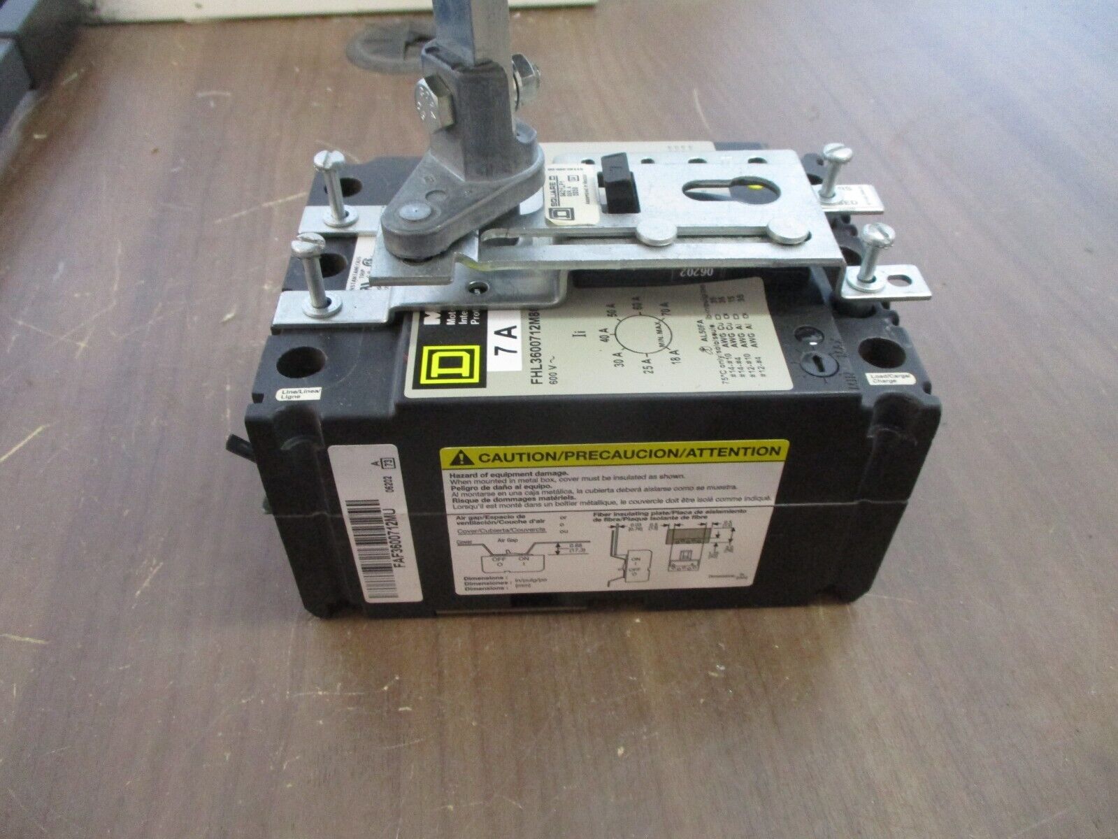 Square D Mag-Gard 7A Breaker Disconnect FHL3600712M8041 Trip: 18-70A 600V Used