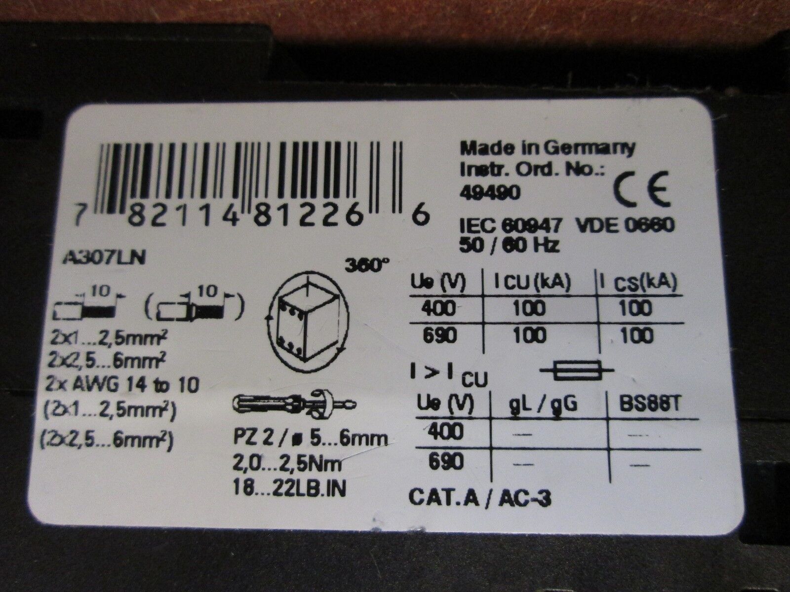 Cutler-Hammer Motor Protector A307LN Range: 1.1-1.6A Used