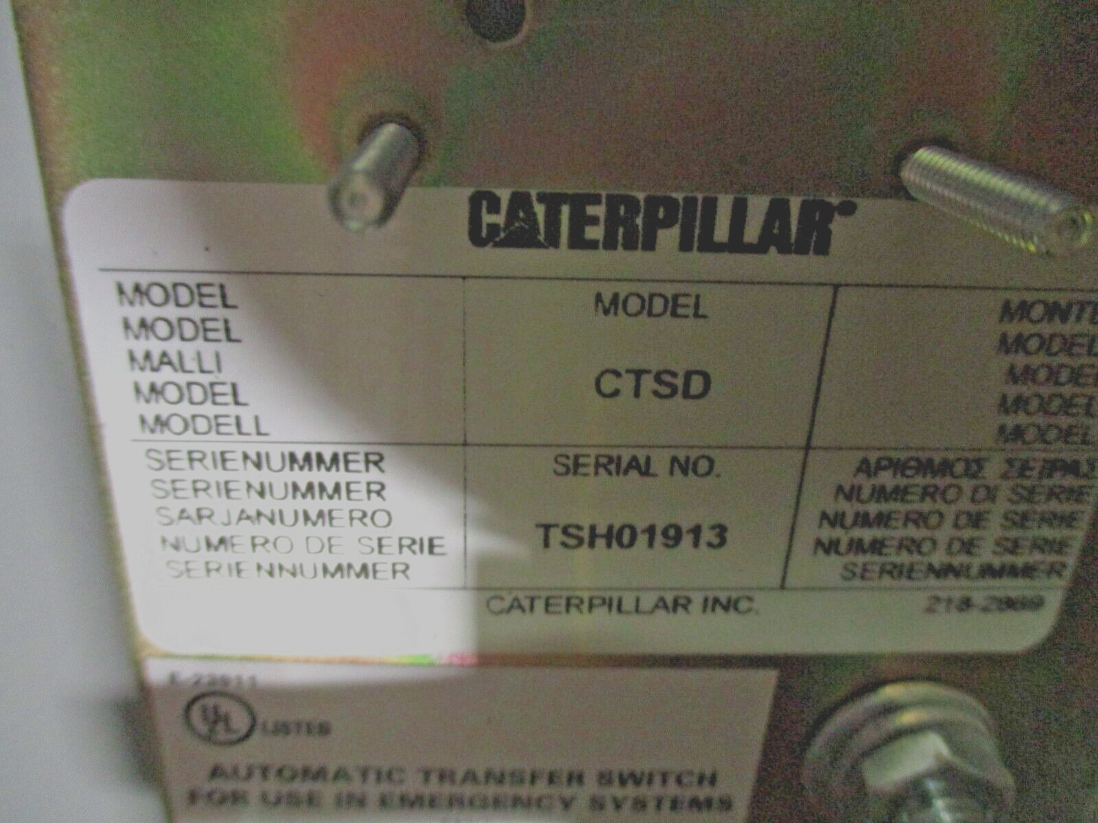 CAT Automatic Transfer Switch CTSD 260A 477/480V 3Ph 60Hz Used