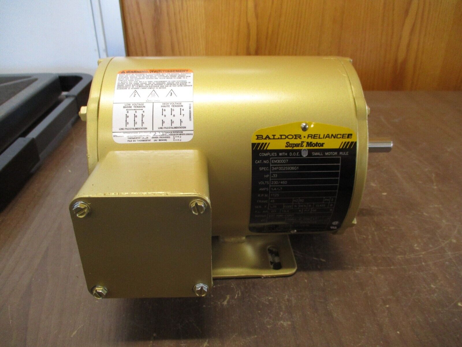 Baldor Motor EM30007 0.33HP 230/460V 1.4/0.7A 1800RPM 3Ph 60Hz New Surplus