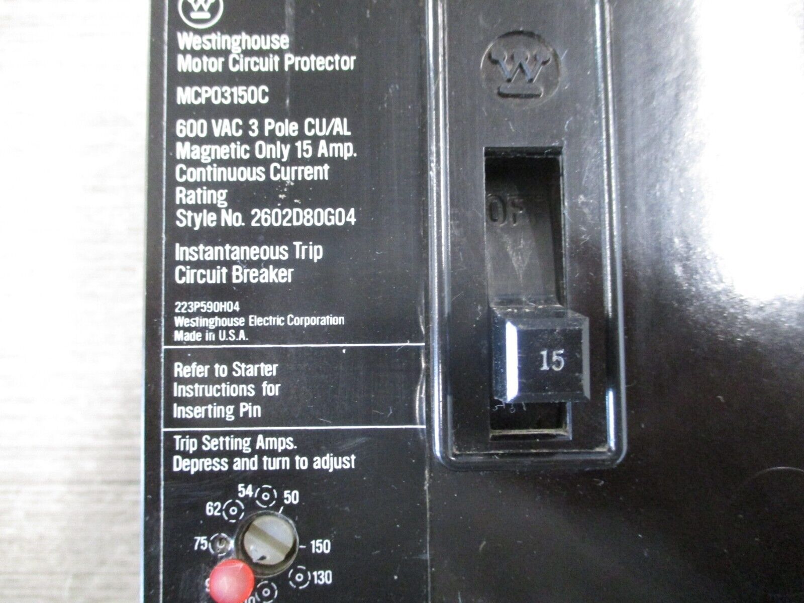 Westinghouse Motor Protector Circuit Breaker MCP03150C Trip: 50-150A 600V 3P