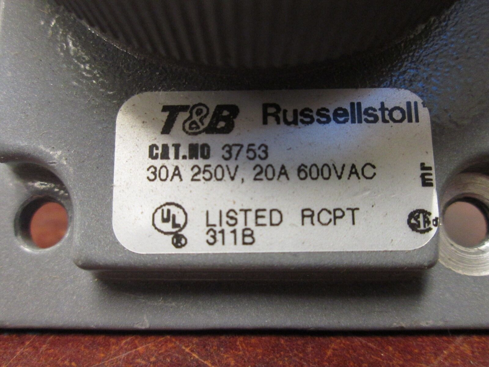 Thomas & Betts / Russellstoll Receptacle 3753 20A@600V 30A@250V 3W Used