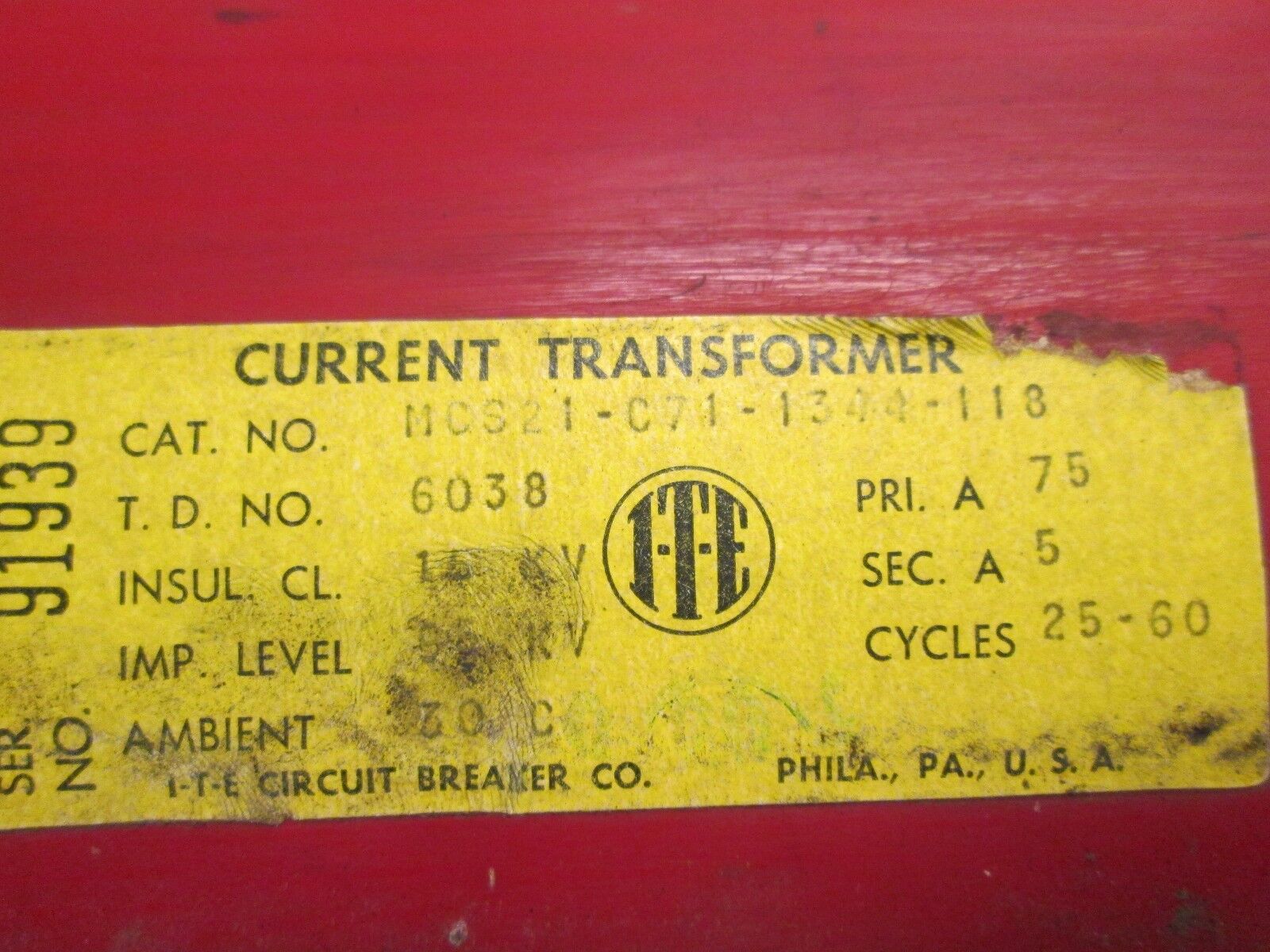 ITE  Current Transformer  MCS21-C71-1344-118  Ratio 75-5A  14 KVA